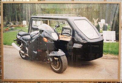 Motorcycle hearse (Motorcycle funeral), Coalville, Leicestershire, 2005