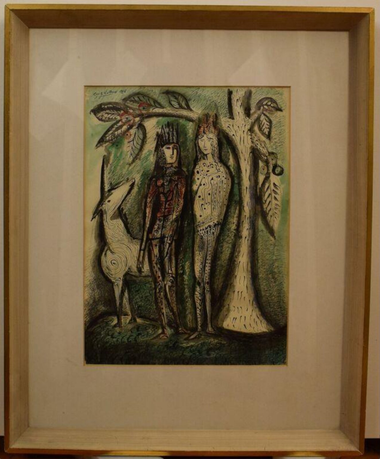 Two figures with a Unicorn, Cecil Collins, 1945