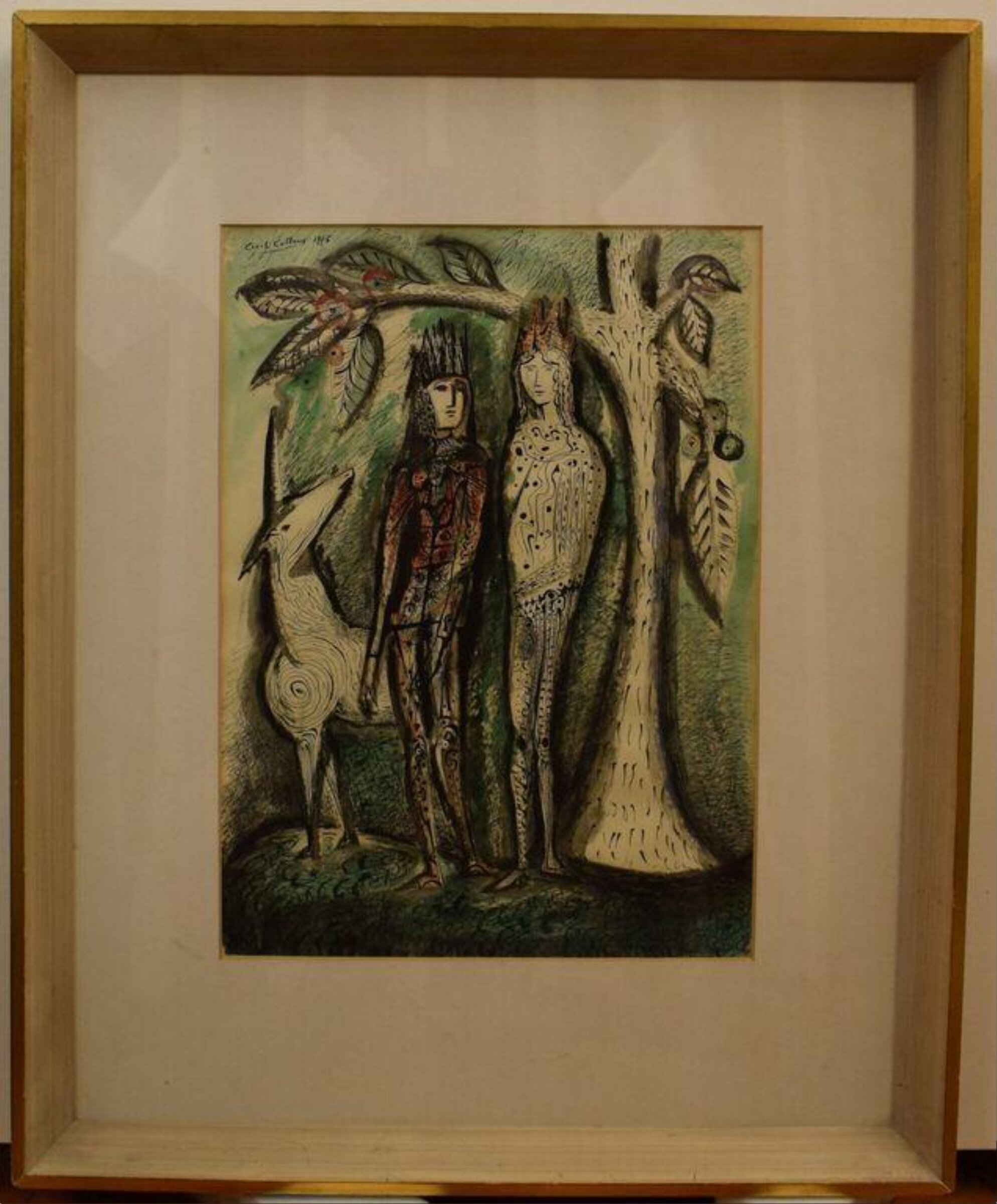 Two figures with a Unicorn, Cecil Collins, 1945