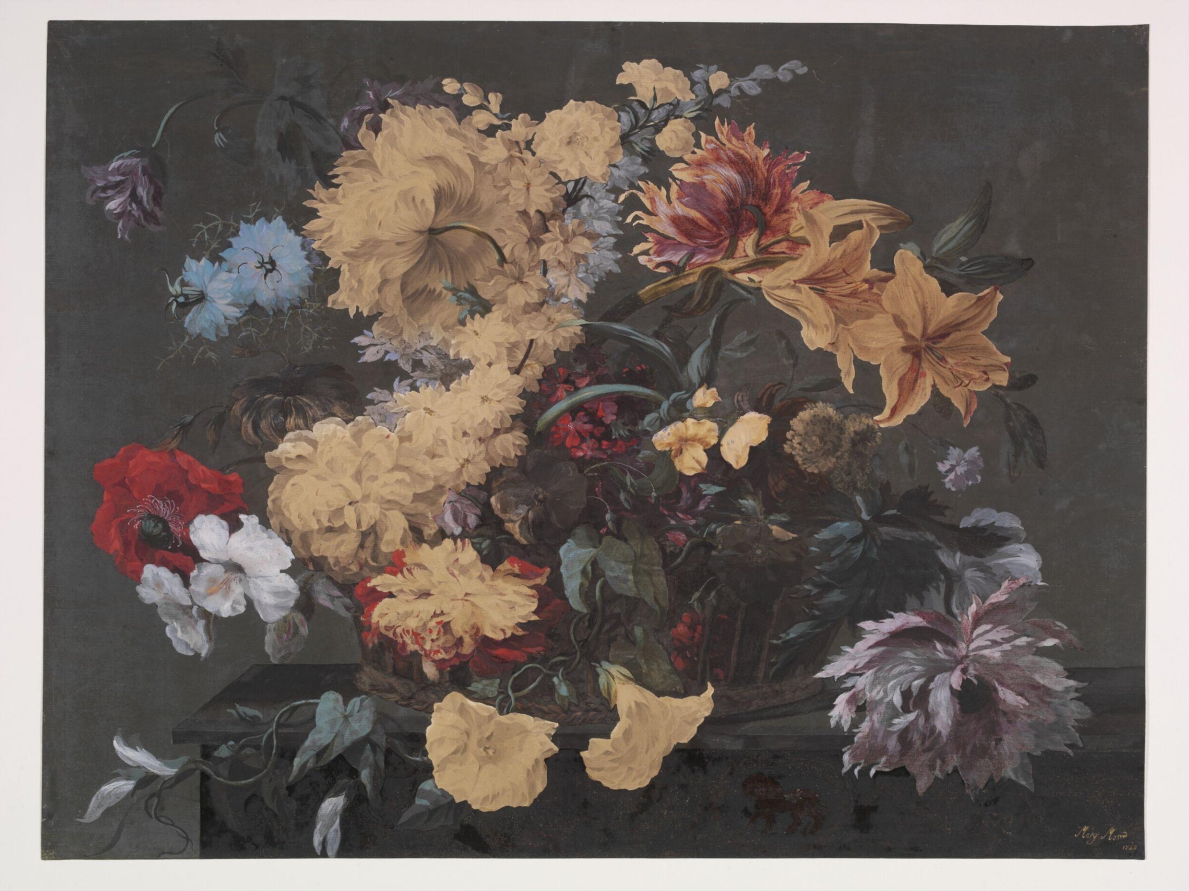Flowers in a basket, Mary Moser, 1765