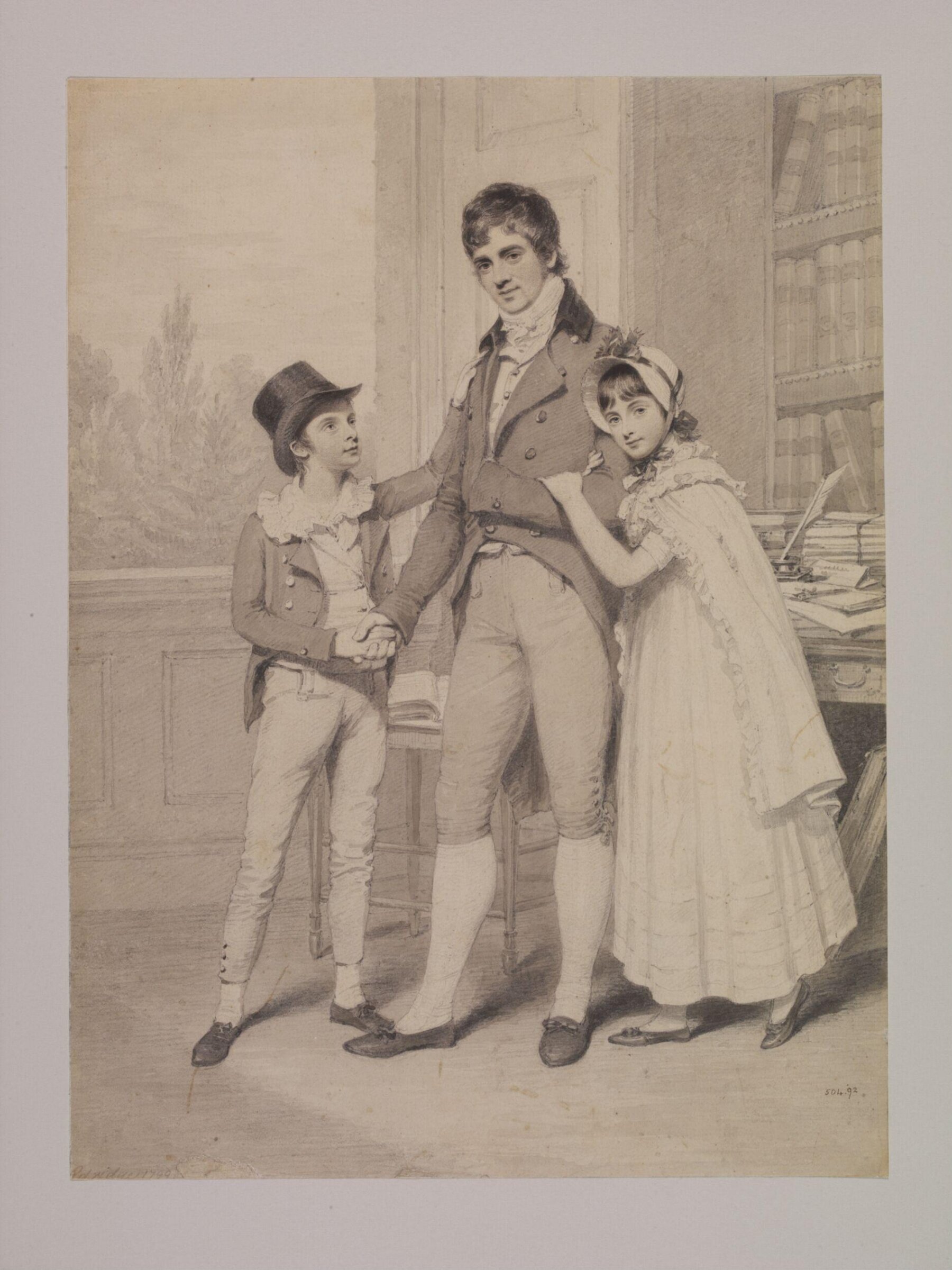 Portraits of a Gentleman and Two Children, Henry Edridge, 1799
