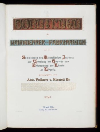 Vorbilder für Handwerker und Fabrikanten aus den Sammlungen des Minutolischen Instituts... zu Liegnitz