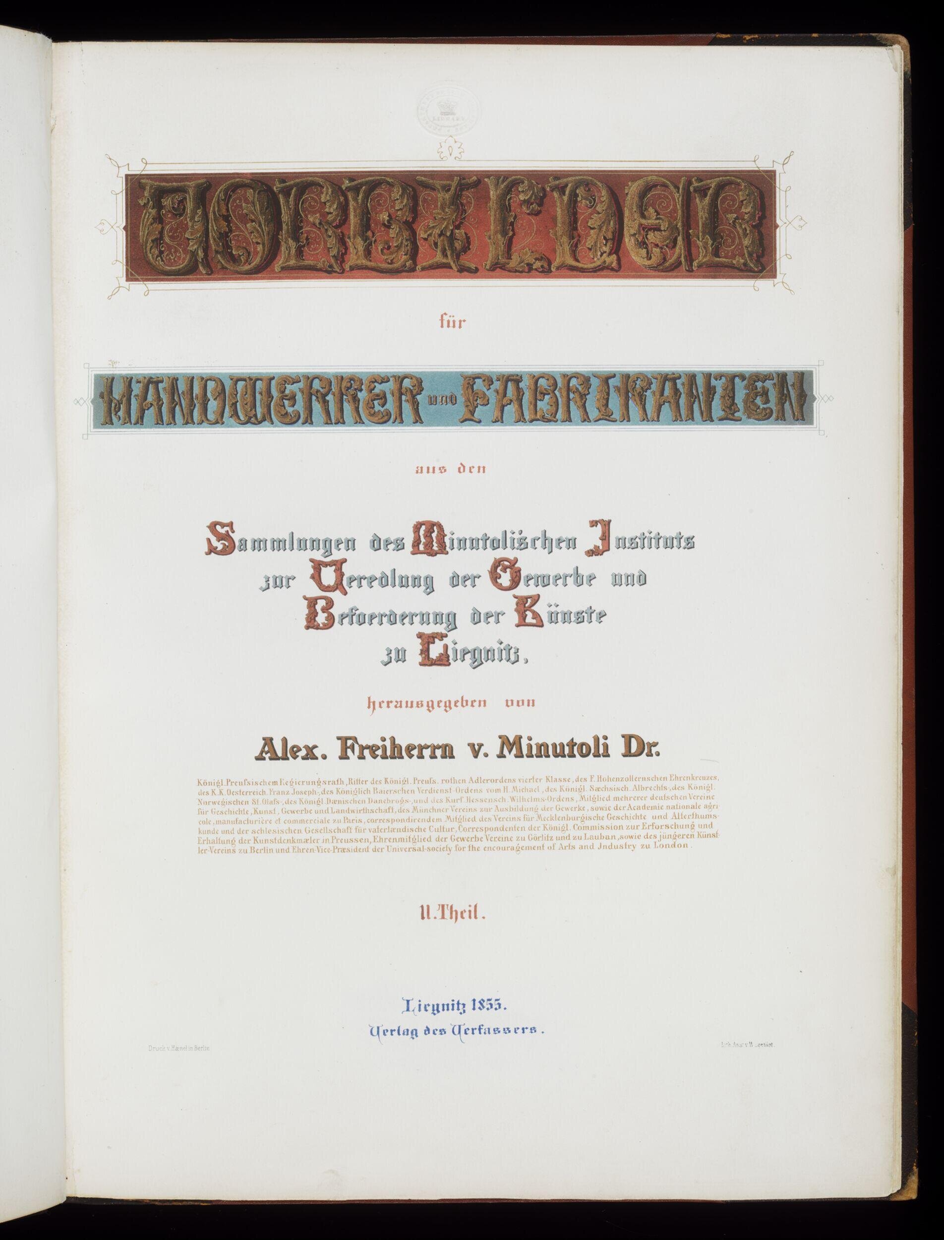 Vorbilder für Handwerker und Fabrikanten aus den Sammlungen des Minutolischen Instituts... zu Liegnitz