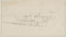 Study of two horses drawing a cart laden with timber thumbnail 1