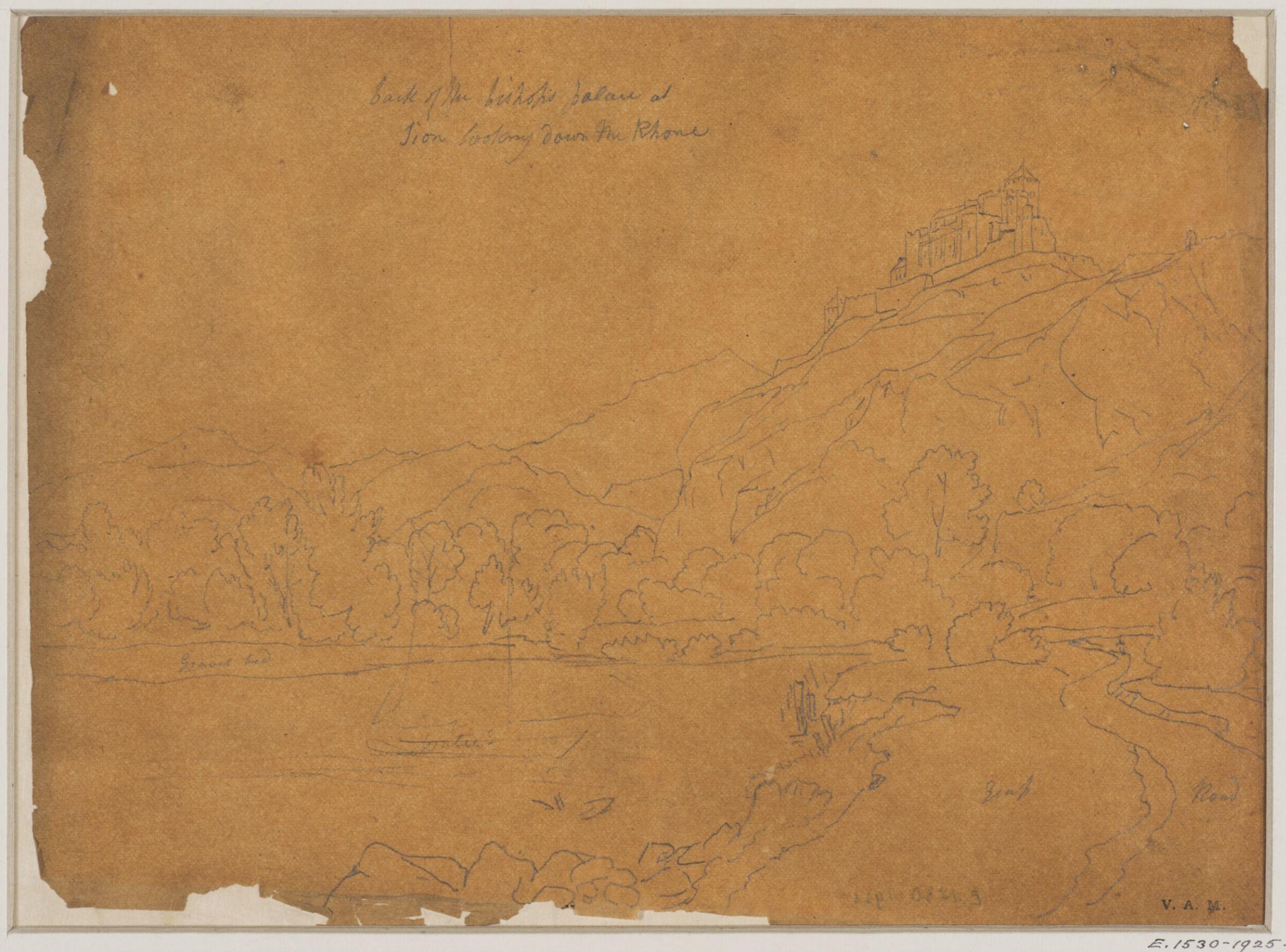 Back of the bishops palace at Sion looking down the Rhone, Thales Fielding, ca. 1820