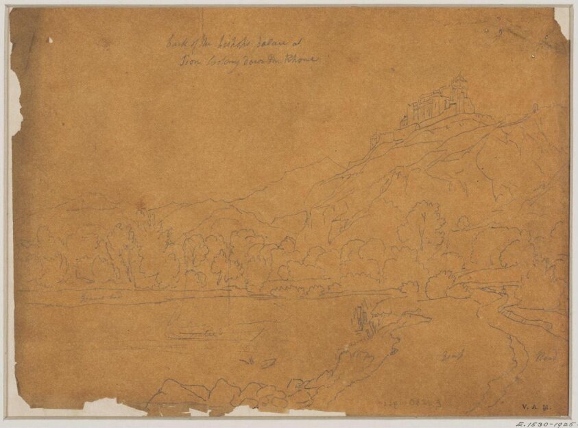 Back of the bishops palace at Sion looking down the Rhone (ca. 1820) by Thales Fielding