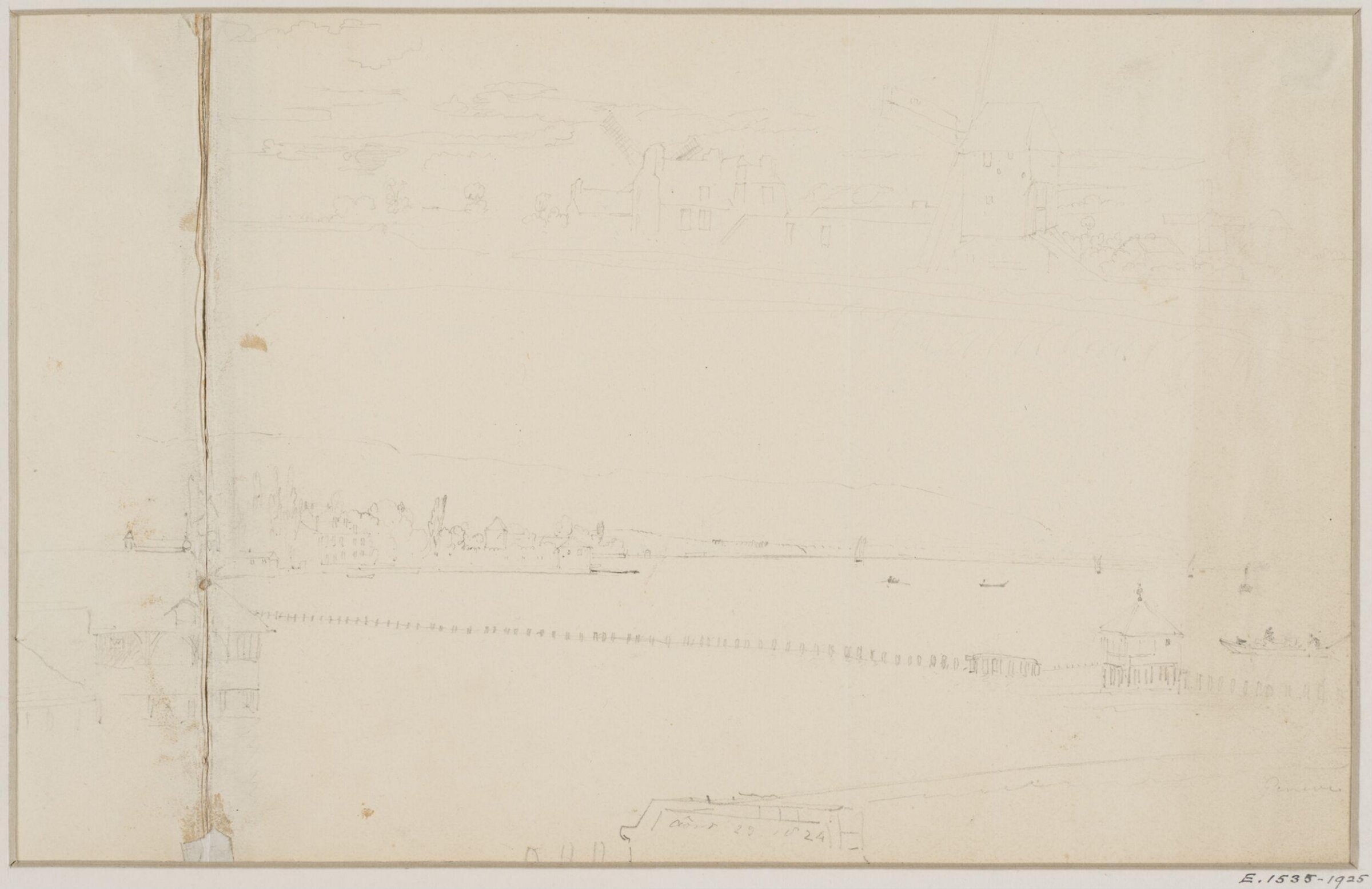 A village and windmill, and a town by a lake, Thales Fielding, 29 August 1824