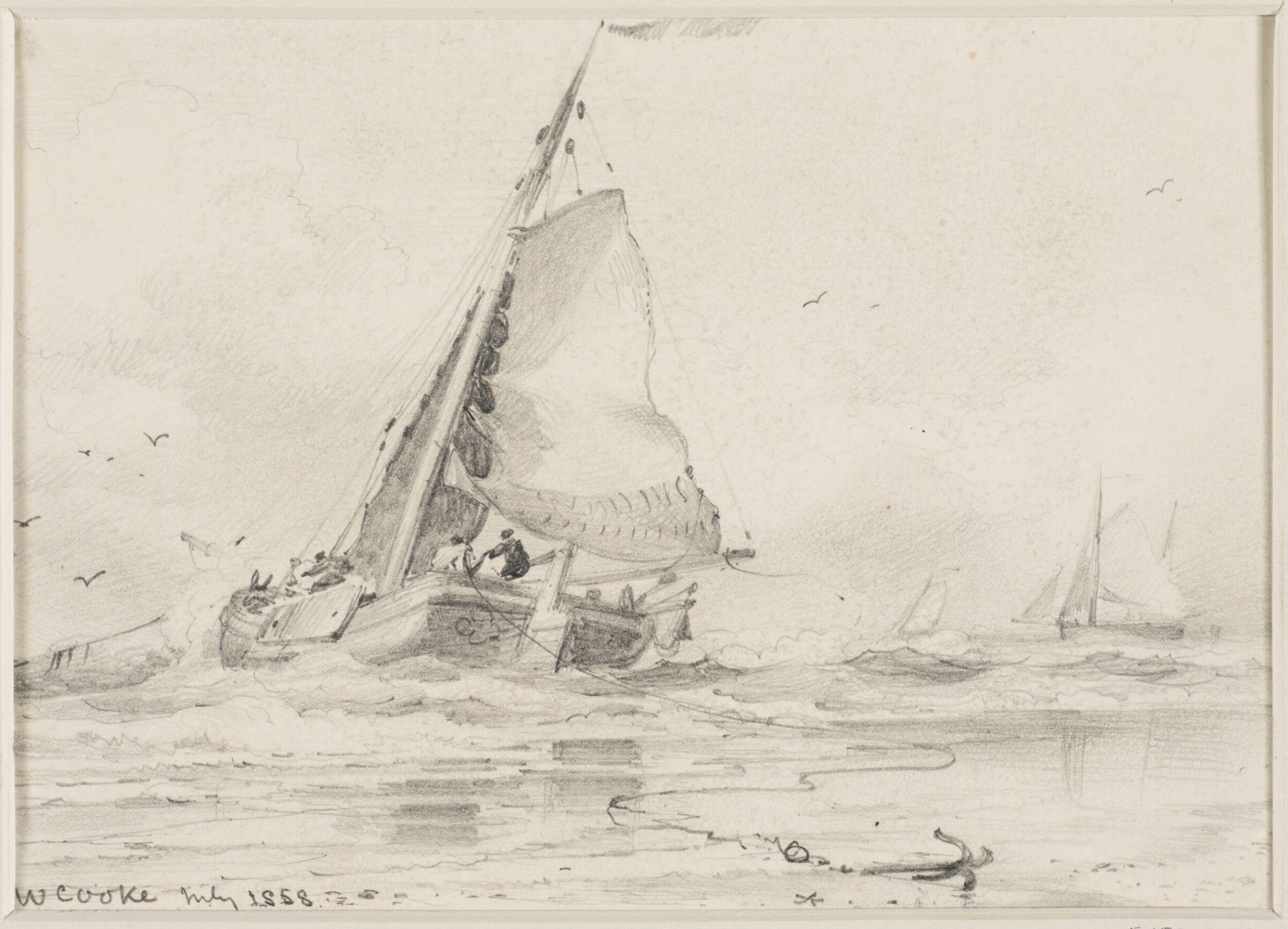 Sailing barges off shore, Edward Cooke, July 1858