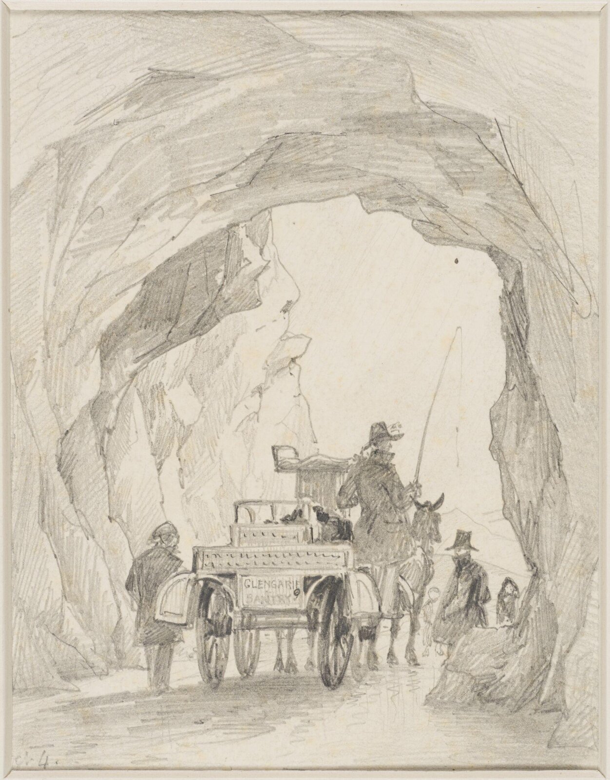 Jaunting car passing under an archway, Edward Cooke, mid 19th century