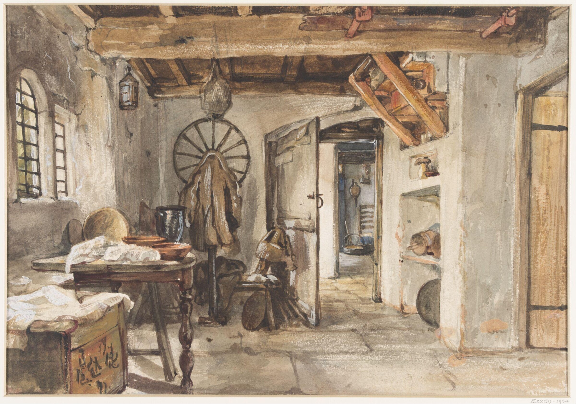 Interior of a cottage in Dentdale, Yorkshire, Cope, ca. 1840