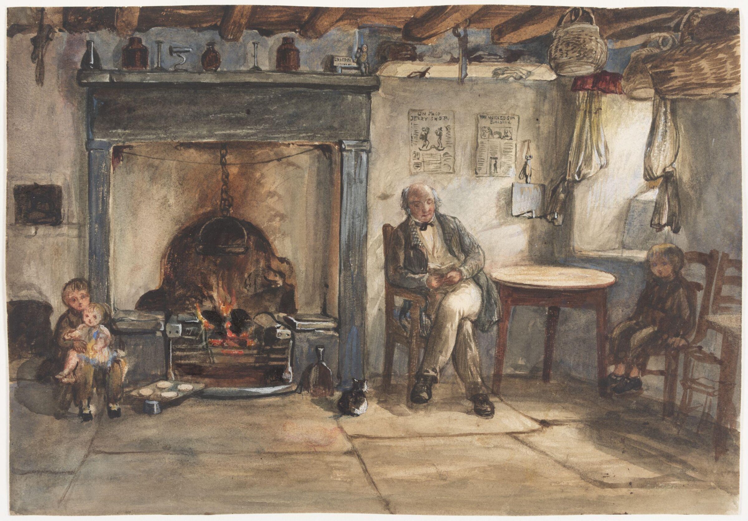 Interior of a cottage, Charles West Cope, ca. 1840