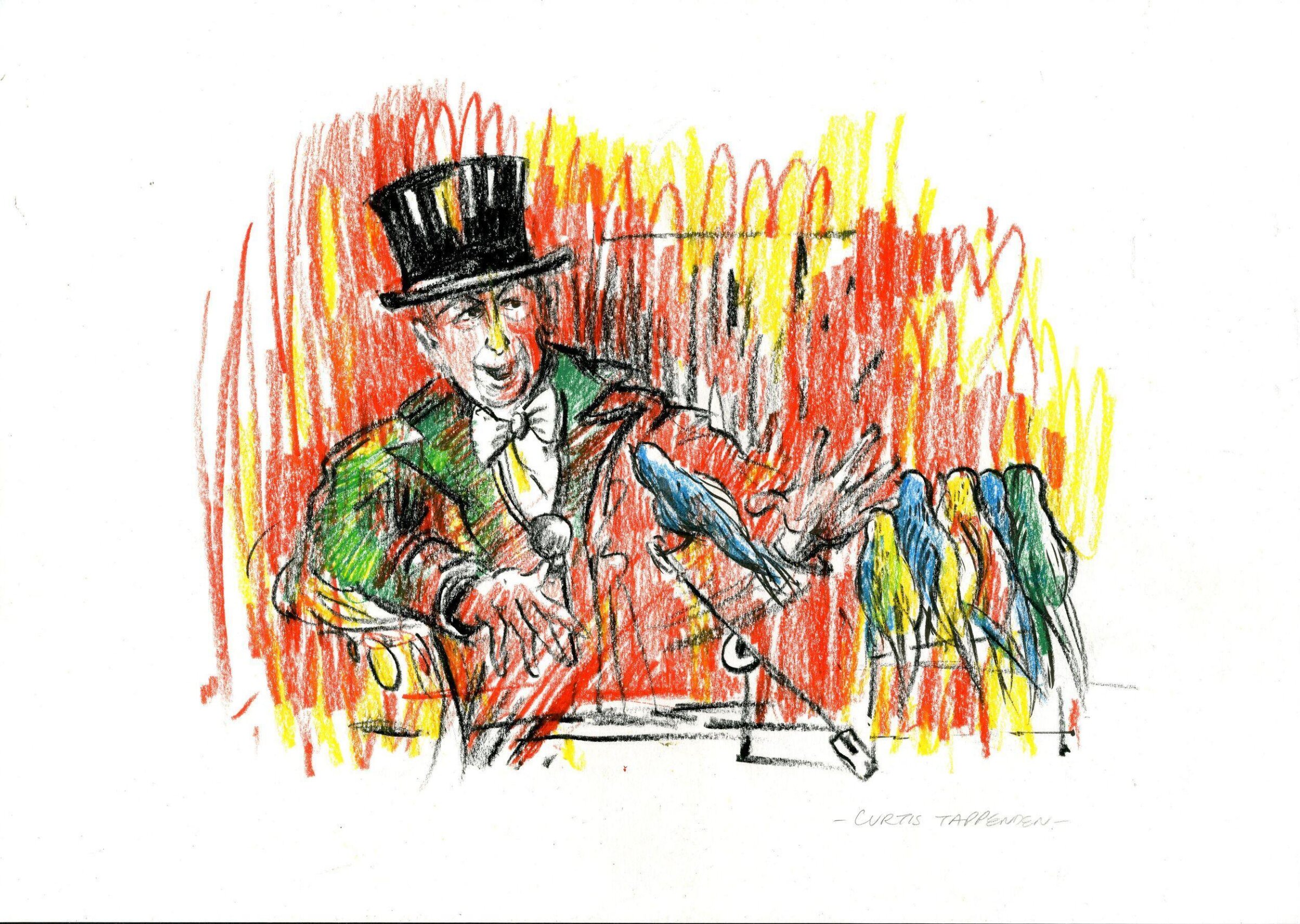 Norman Barrett and his budgies with Zippos OMG! Circus, Hove Lawns, 2015, Curtis Tappenden, 1/09/2015
