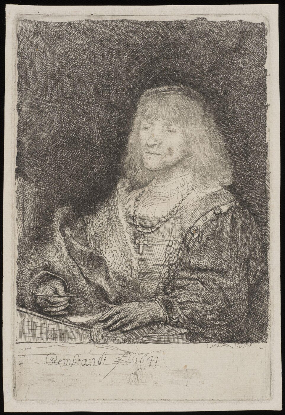 Rembrandt van Rijn, Man at a desk wearing a cross and chain