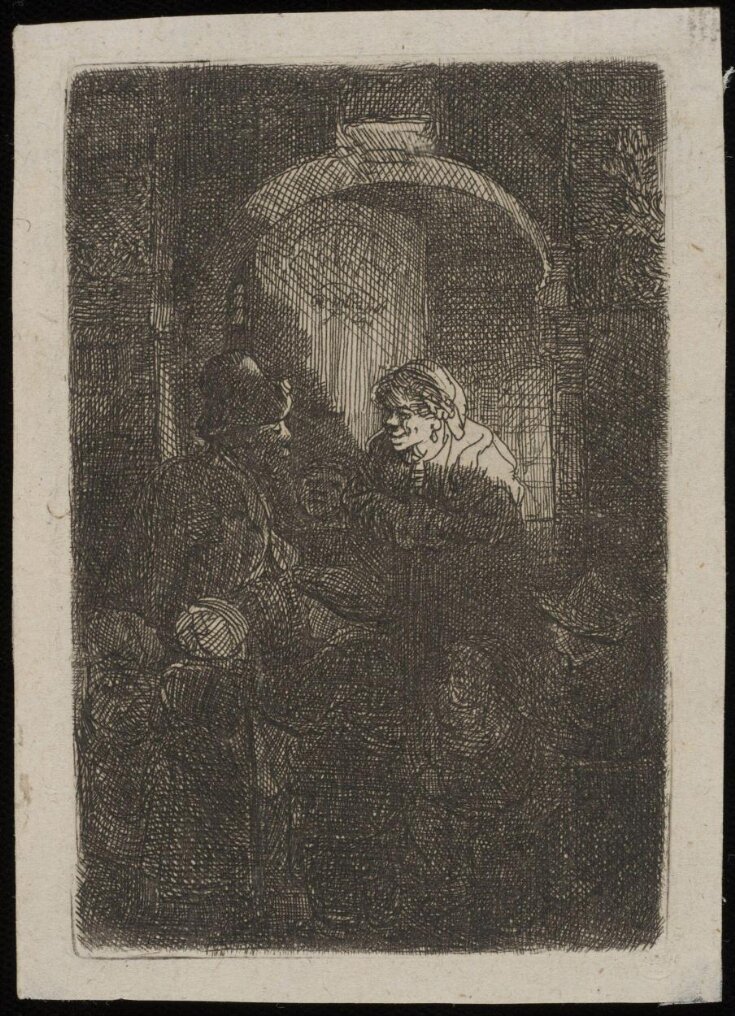 Woman at a door hatch talking to a man and children (The Schoolmaster) top image