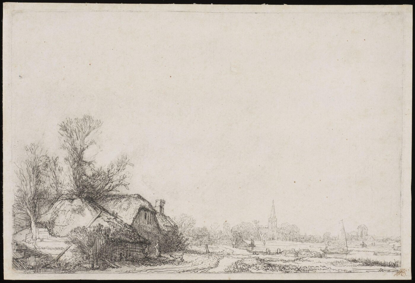 Rembrandt van Rijn, Cottage beside a canal: a view of Diemen
