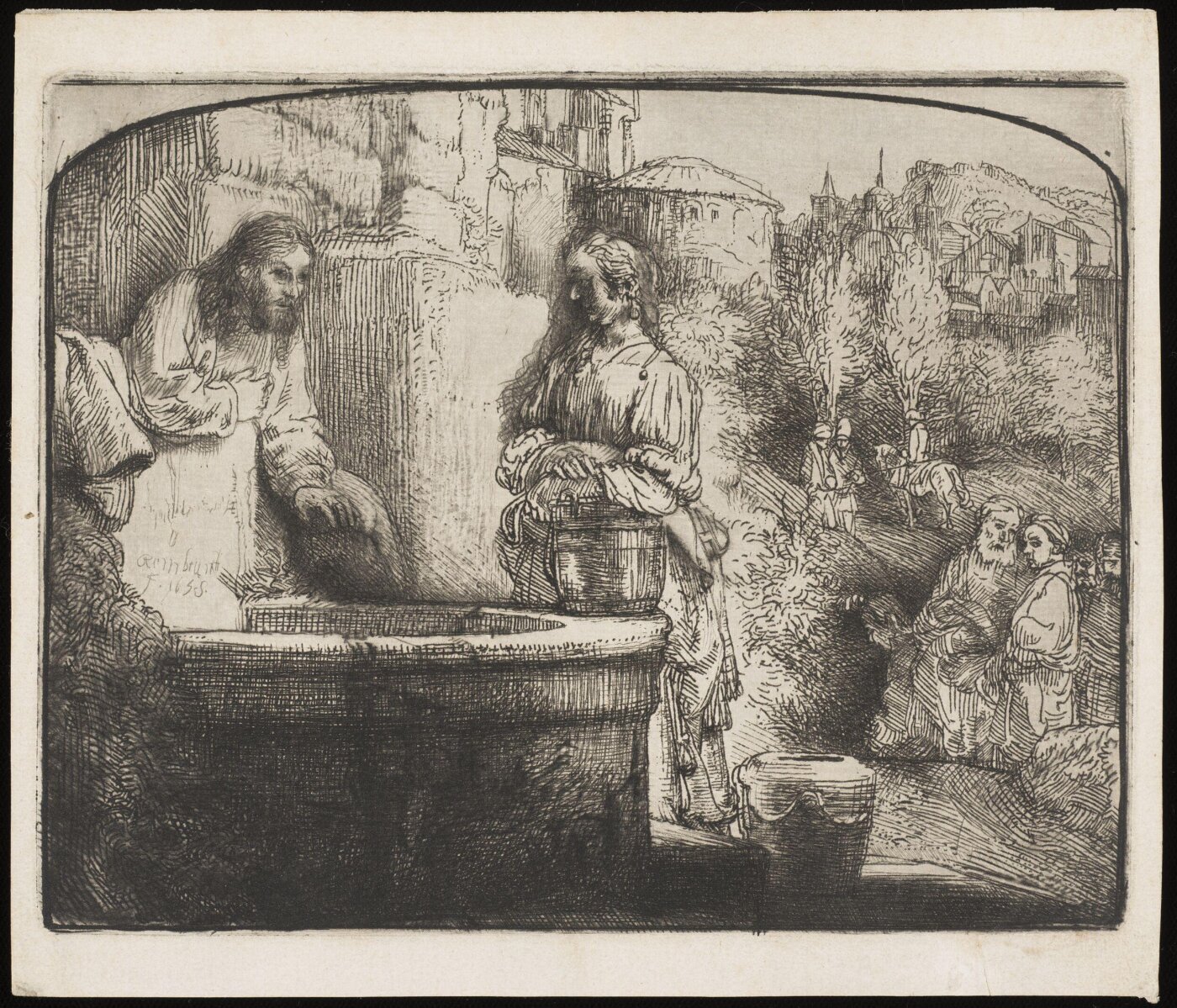 Rembrandt van Rijn, Christ and the Samaritan woman at the well: an arched print