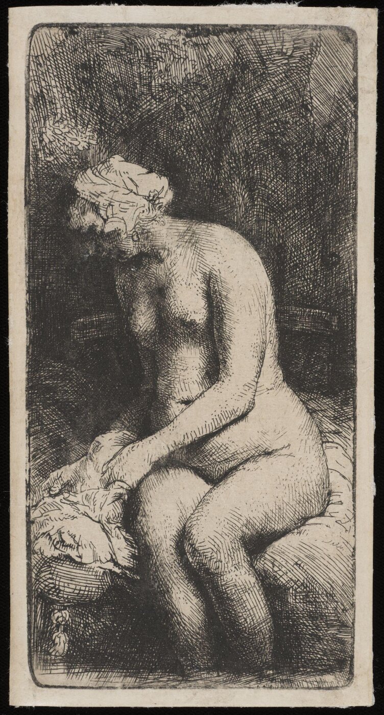 Rembrandt van Rijn, Woman bathing her feet at a brook