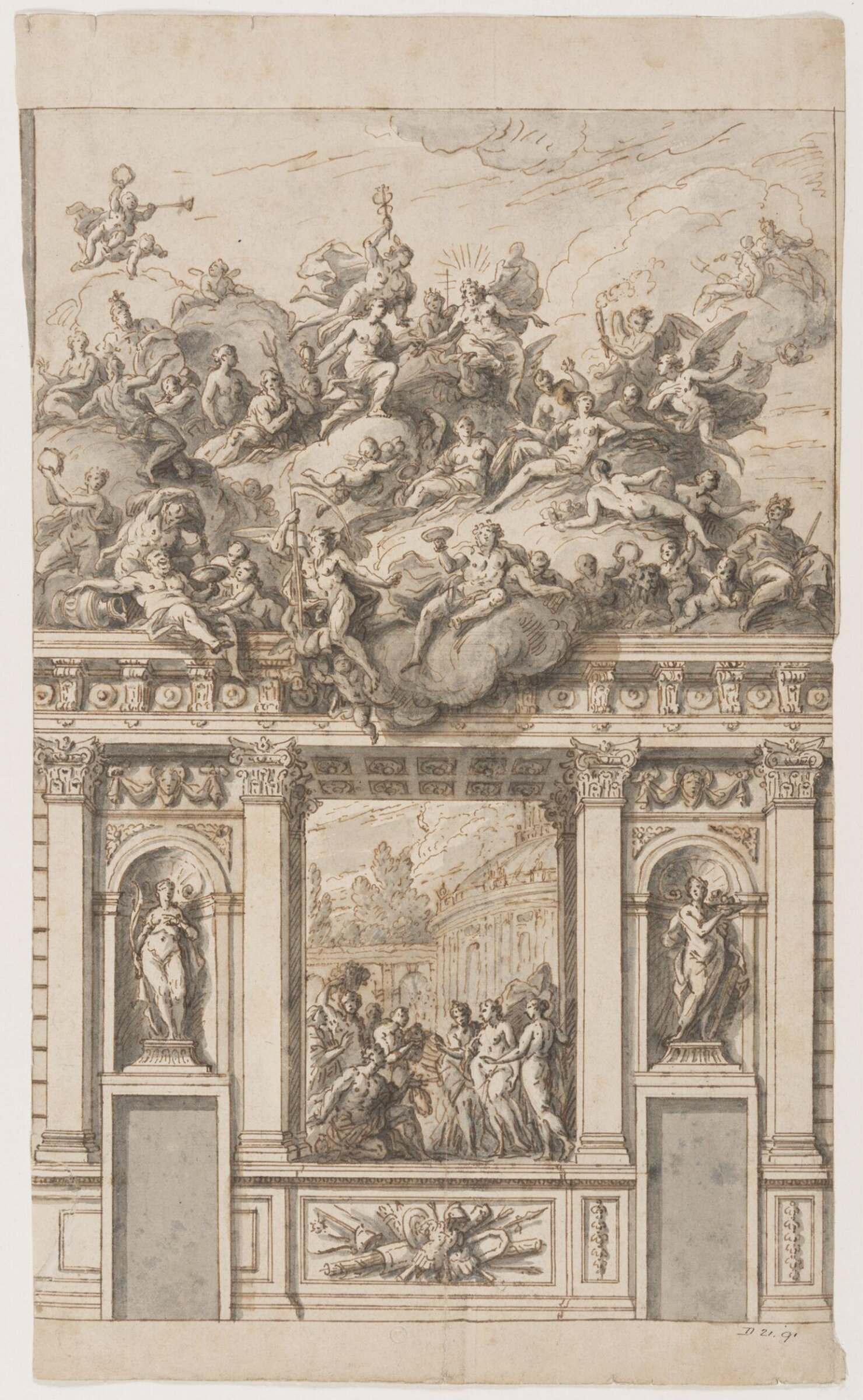 Design for a wall and ceiling painting, possibly for Chatsworth, Derbyshire, Thornhill, C.1706