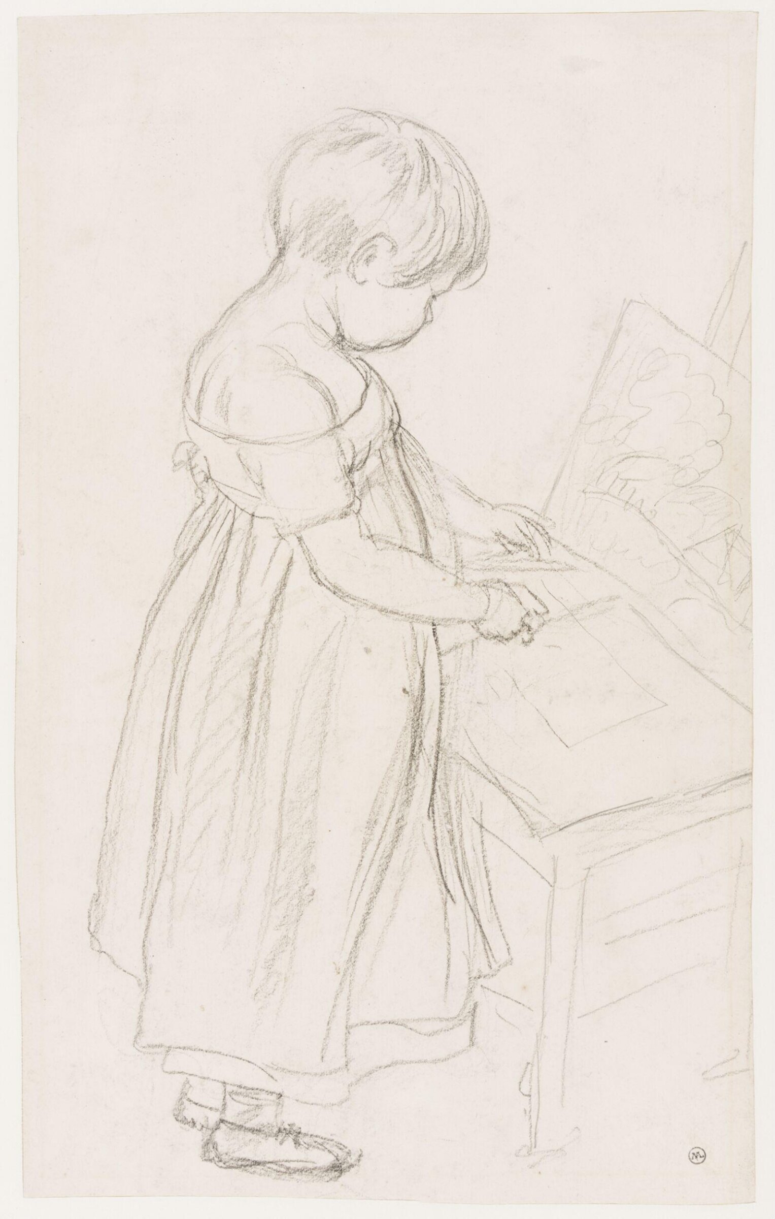 Sketch of his son John Frederick as a young child learning to draw, Frederick Christian Lewis the elder, ca. 1809