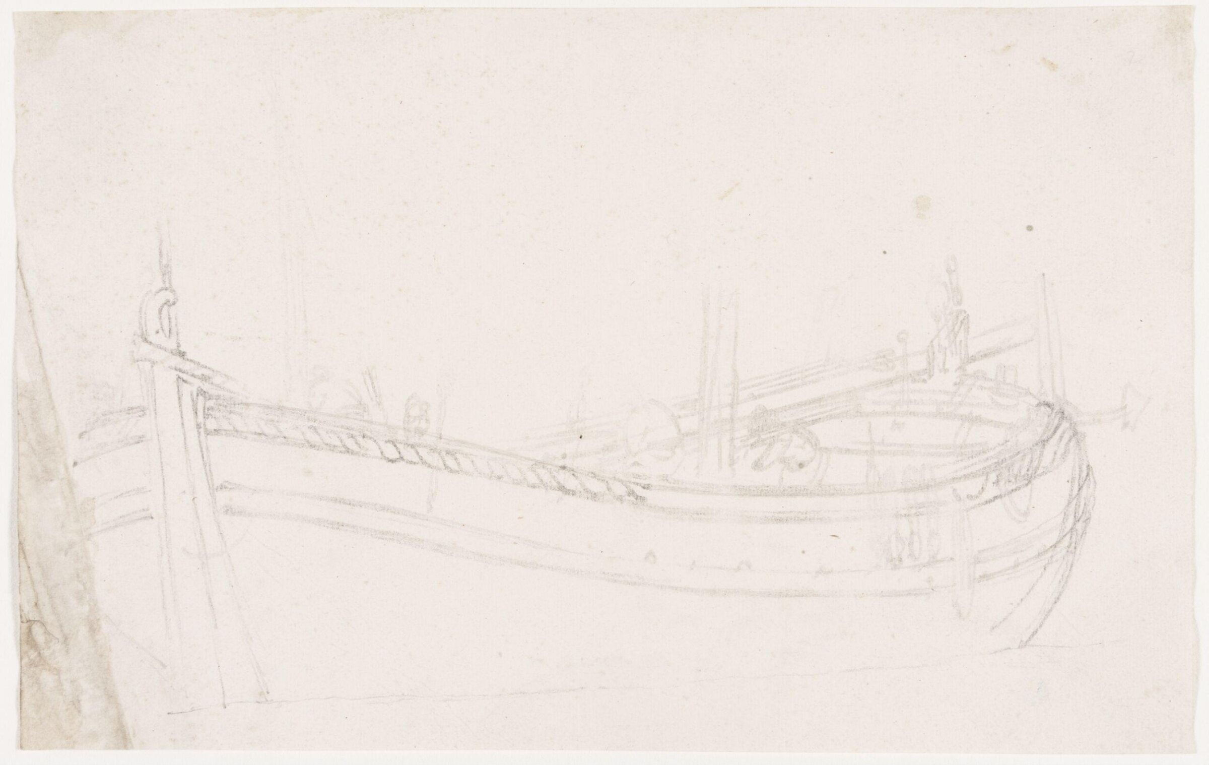 Hull of a Dutch galliot; bow view, willem van de velde the elder, 17th century