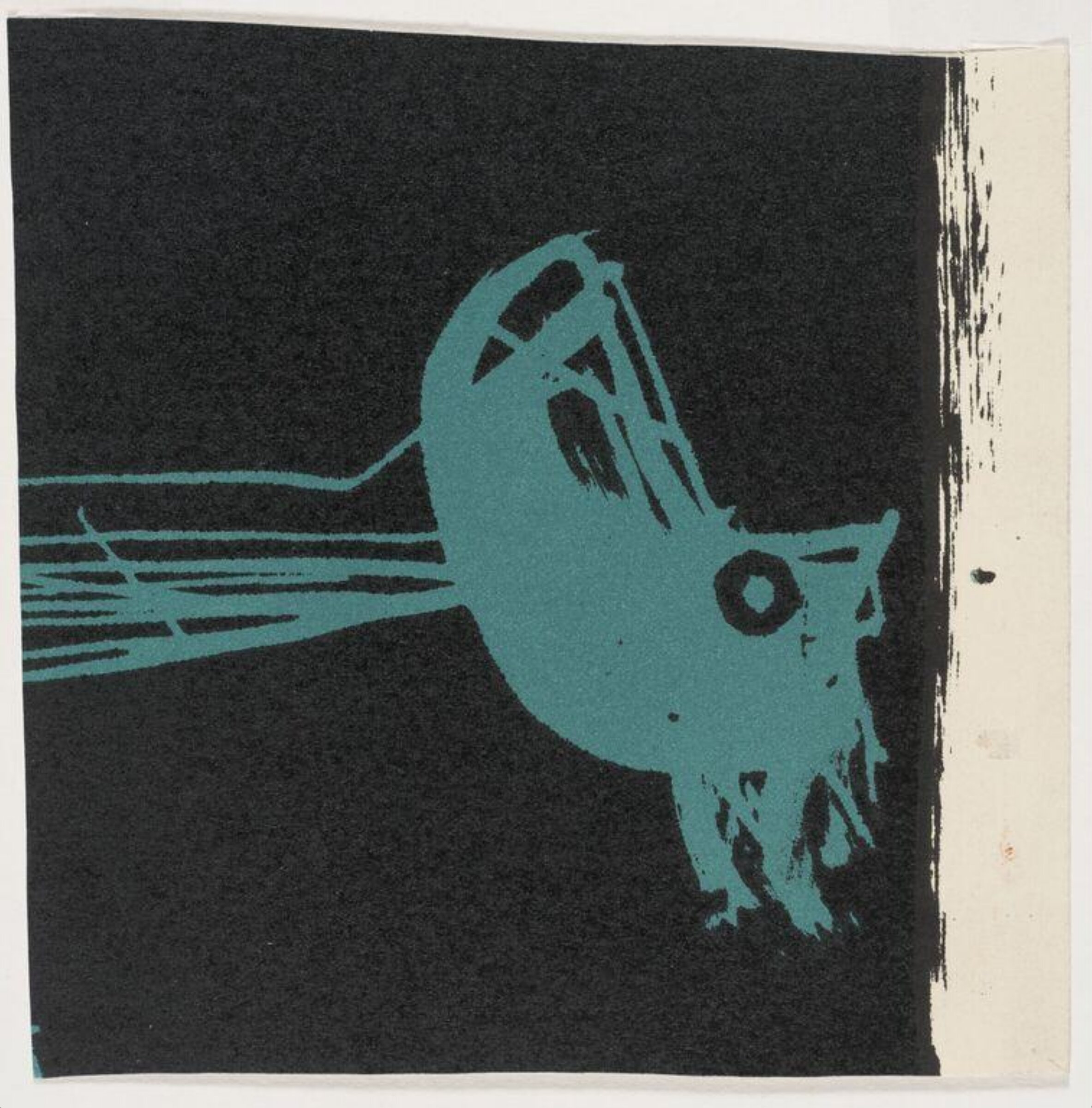 Green cock's head on a black background, Bernard Meadows