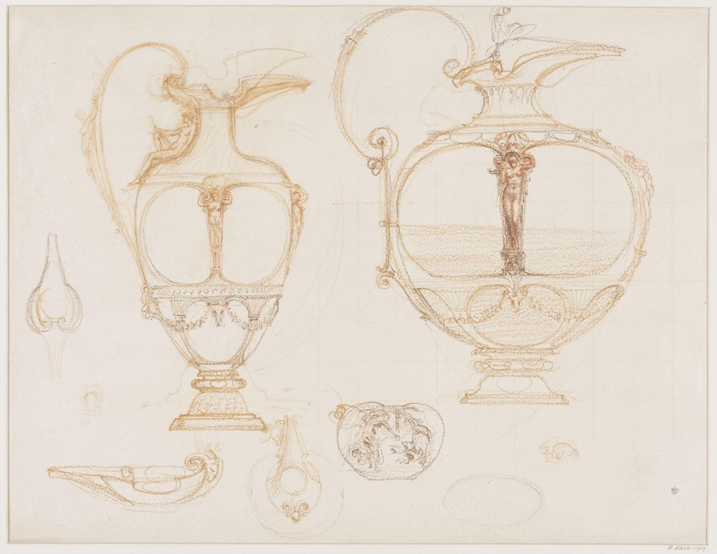 Design for a silver ewer and lamp, Edward John Poynter, c1874