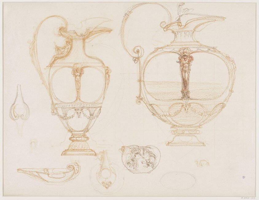 Design for a silver ewer and lamp