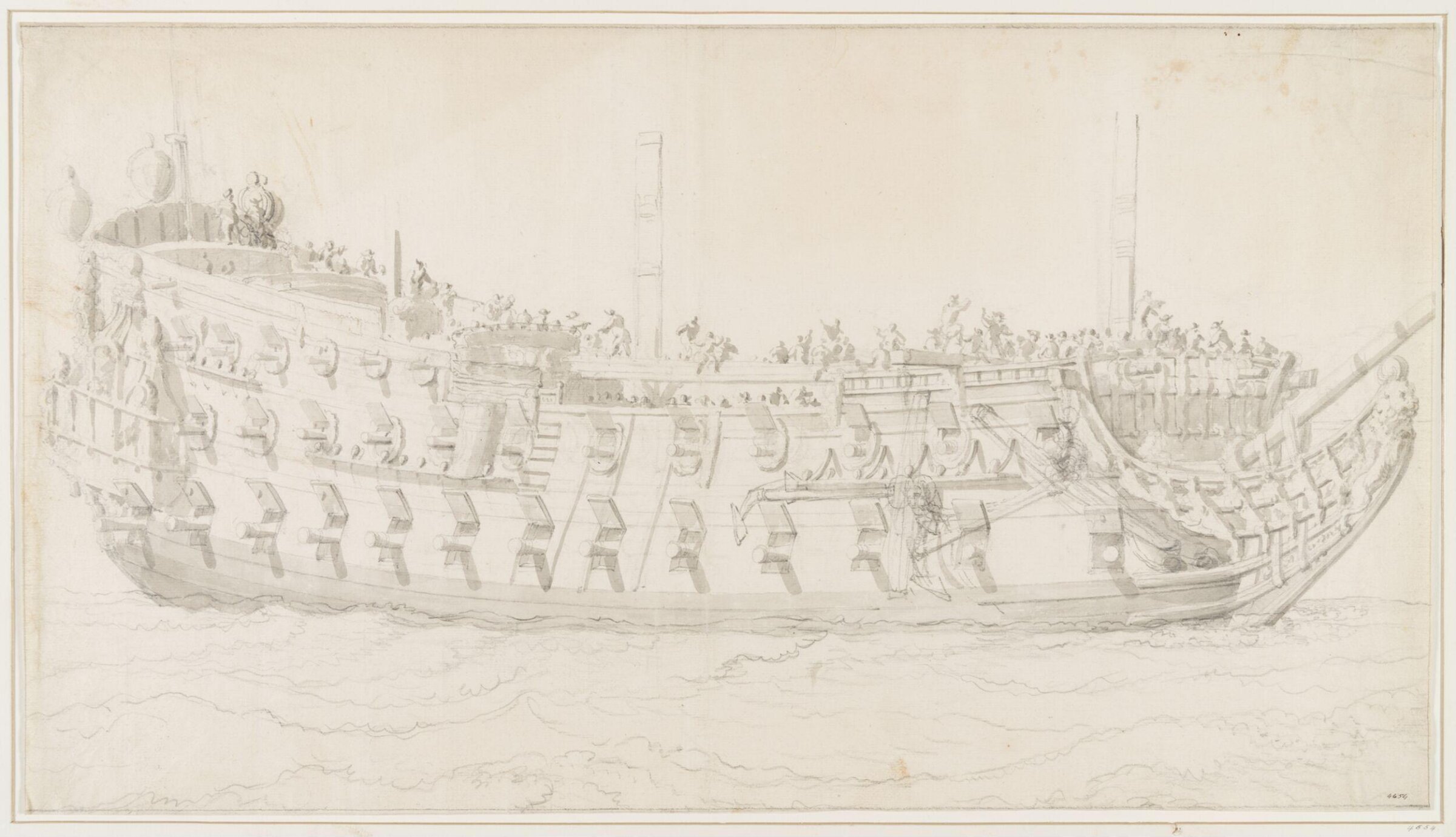 Hull of an English Two-Decker; Broadside View, Willem van de Velde the Elder