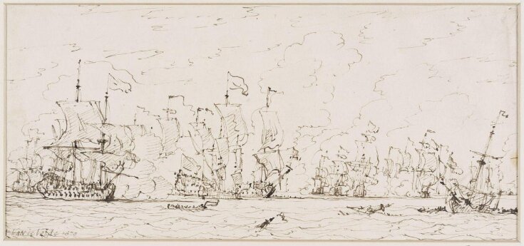 Sketch for the battle of Solebay, 1672, with a fireship about to lay aboard the Royal James top image