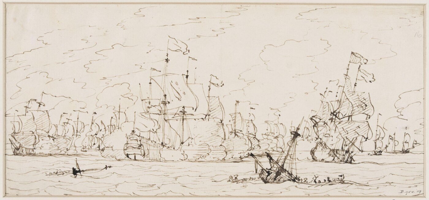 Willem van de Velde the younger, A sea fight; probably the Battle of Solebay, 1672