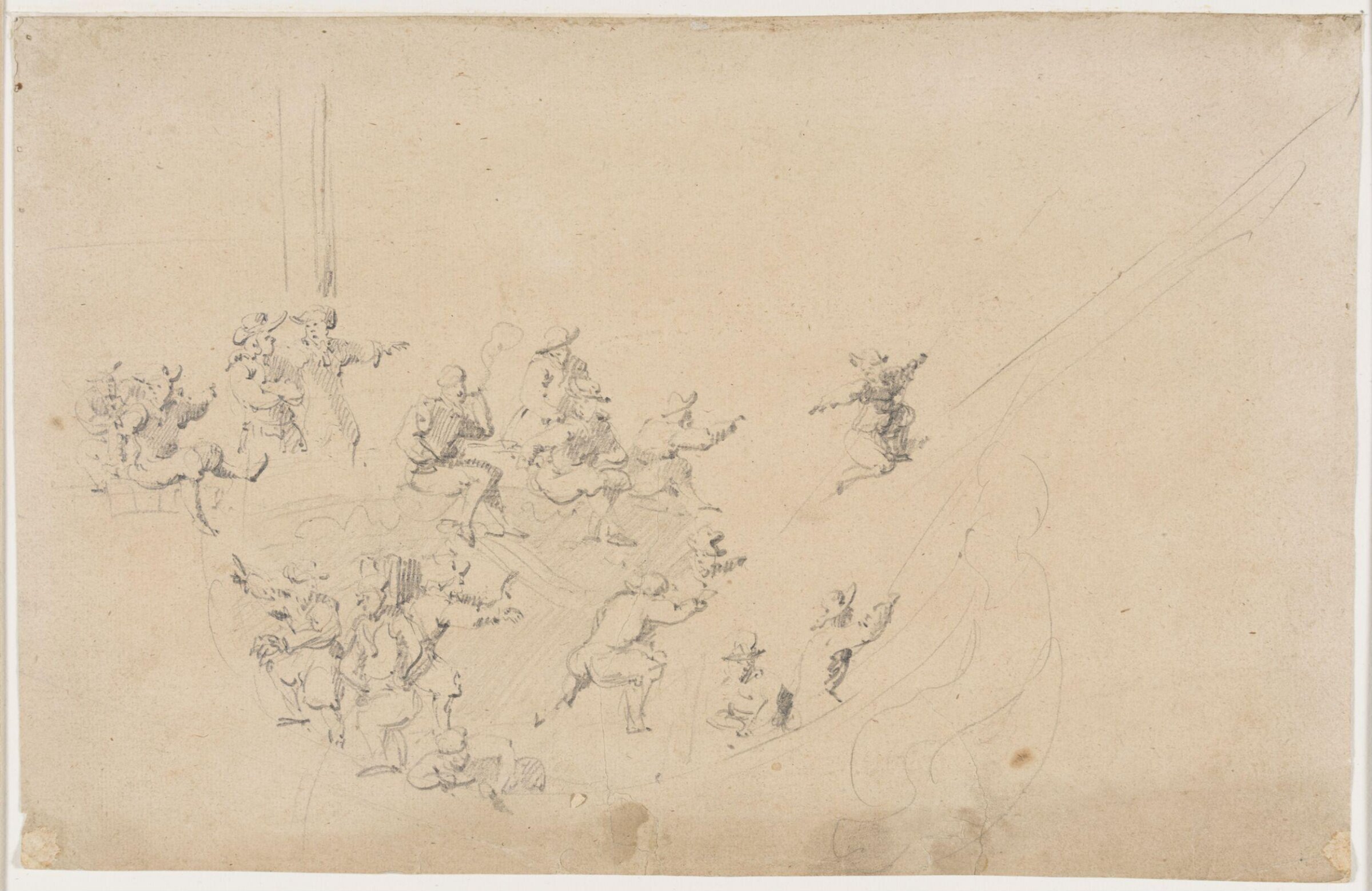Sailors manning the forecastle of a ship, willem van de velde the elder, 17th century