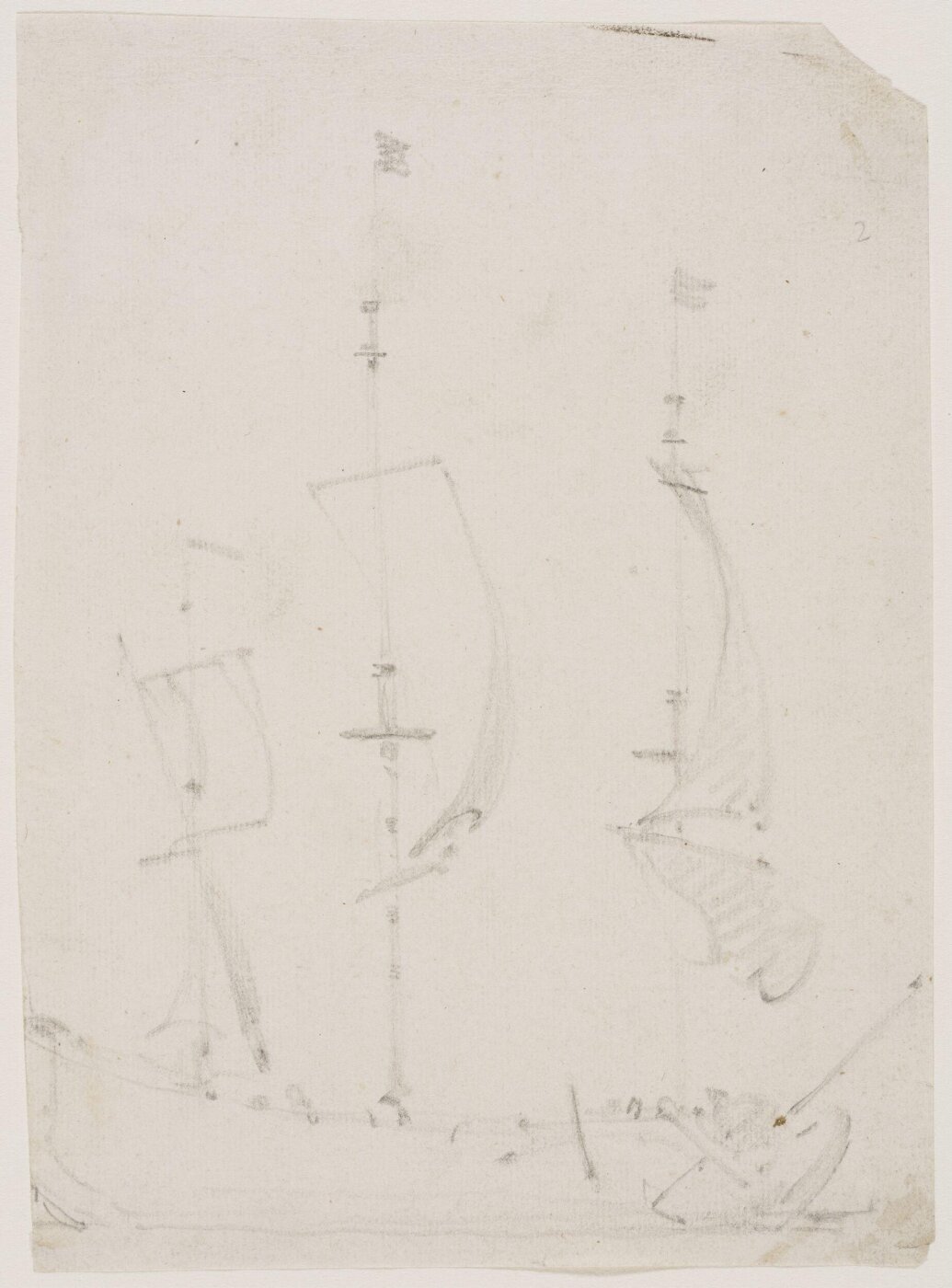 willem van de velde the younger, Rough sketch of a ship before the wind; broadside view