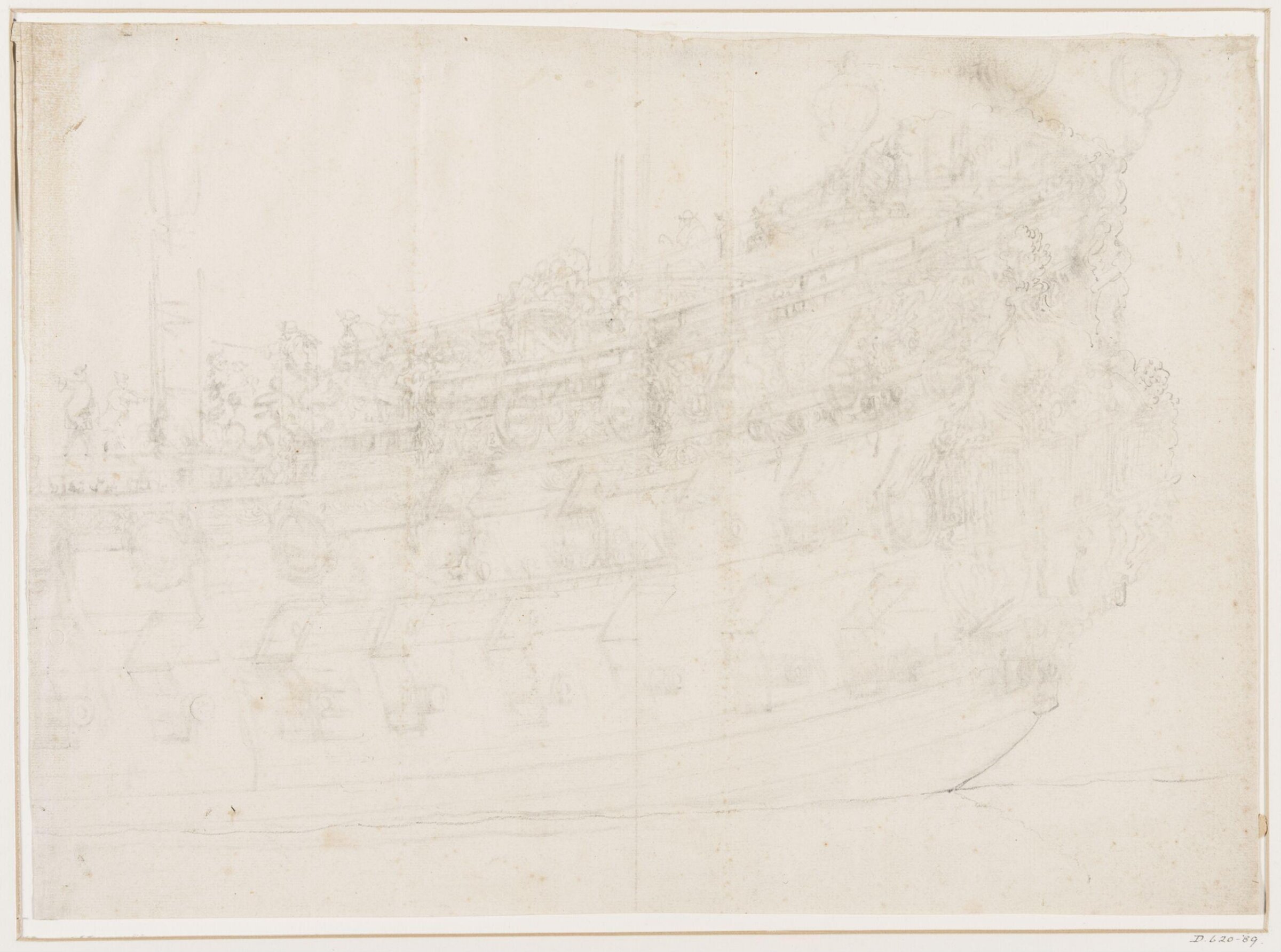 Quarter view of the stern part of an English ship, willem van de velde the elder, 17th century