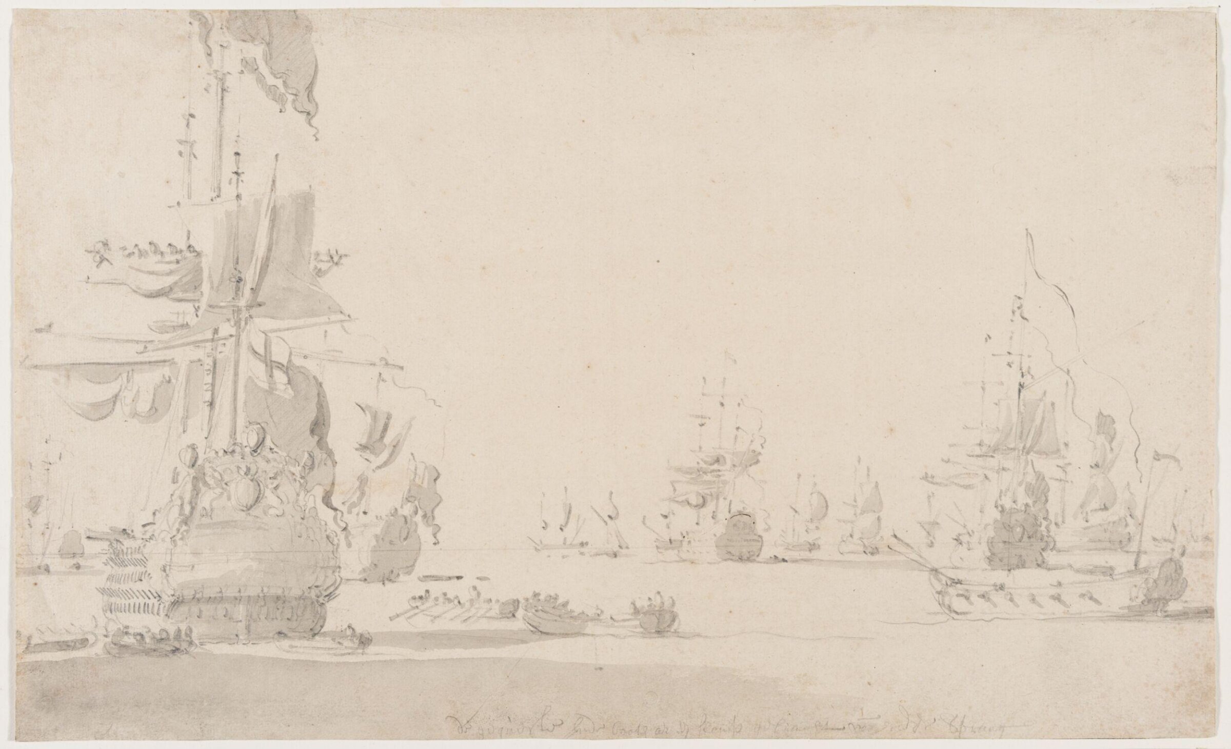 The English fleet at anchor after the battle of Schooneveld, 1673, Willem van de Velde the Elder, 1673