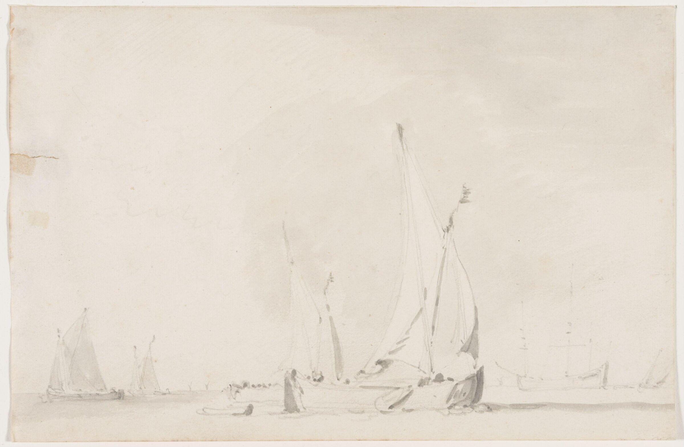 A Wijdschip and other inland barges; on the right a merchant ship, Willem van de velde, 17th century