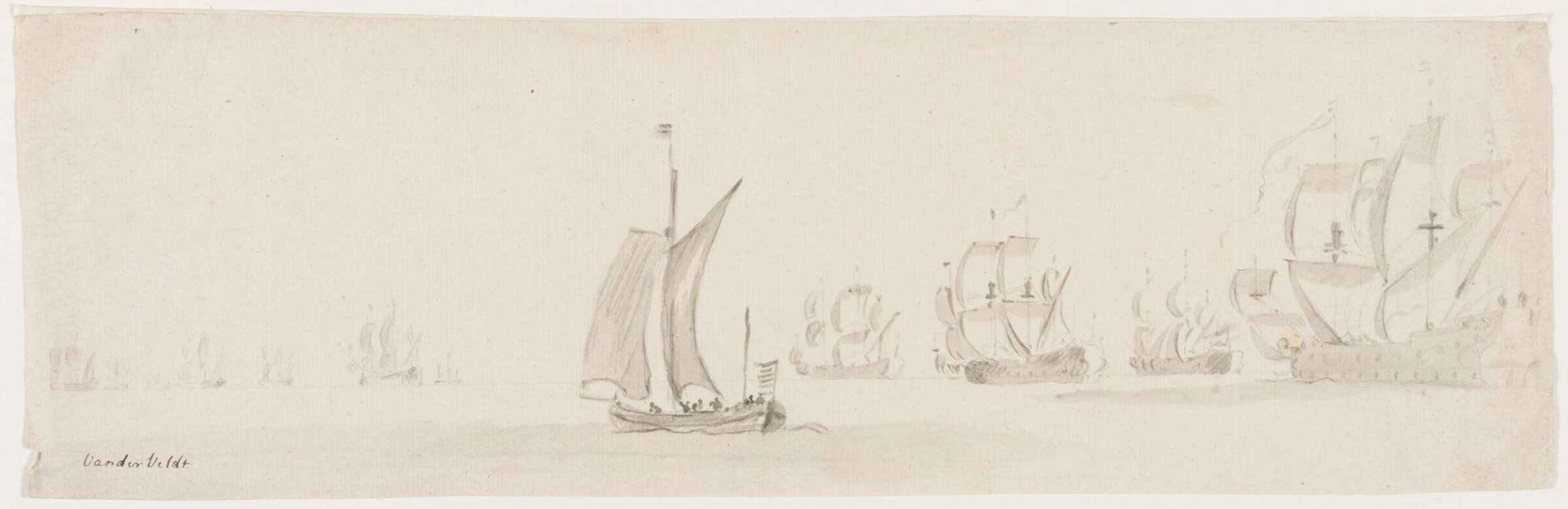 A galliot with the Dutch fleet before the wind on the voyage to Bergen in 1665, Willem van de Velde the Elder, 1665