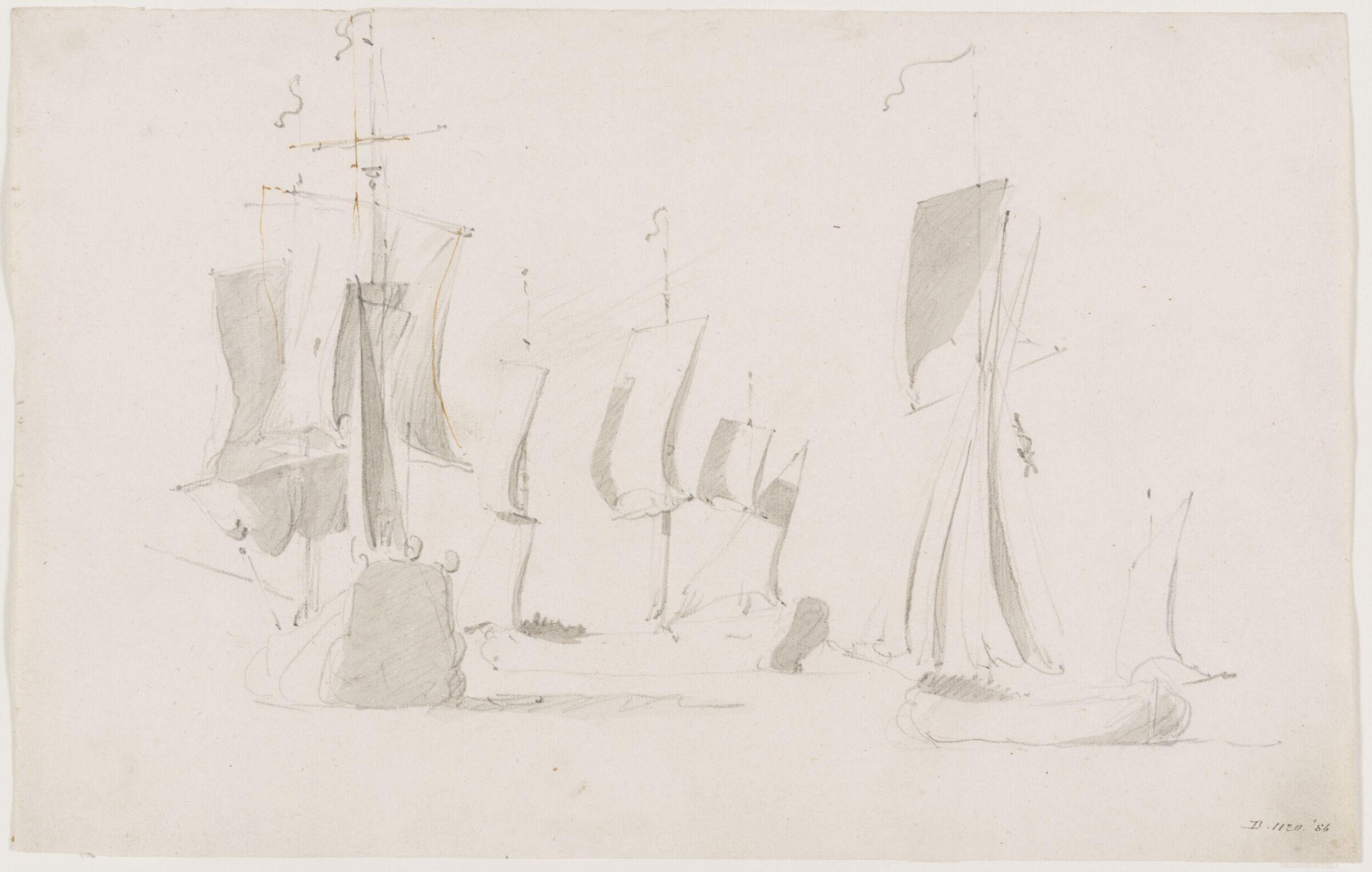 A galliot and two ships in a light breeze, Willem van de velde, 17th century