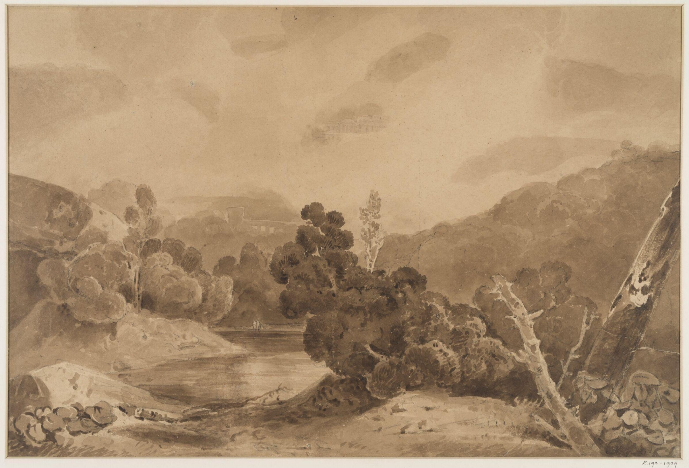 River scene with a temple or palace in the clouds, John Samuel Hayward, ca. 1810-22