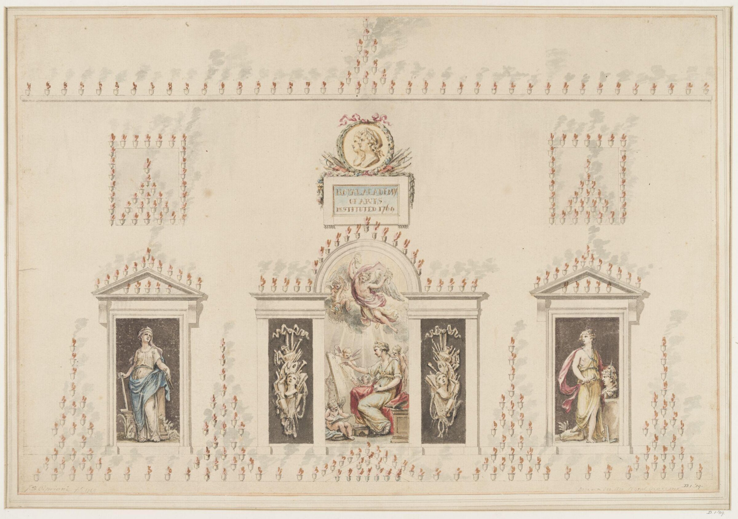Design for illuminations to celebrate the birthday of George III, Giovanni Battista Cipriani, 1769