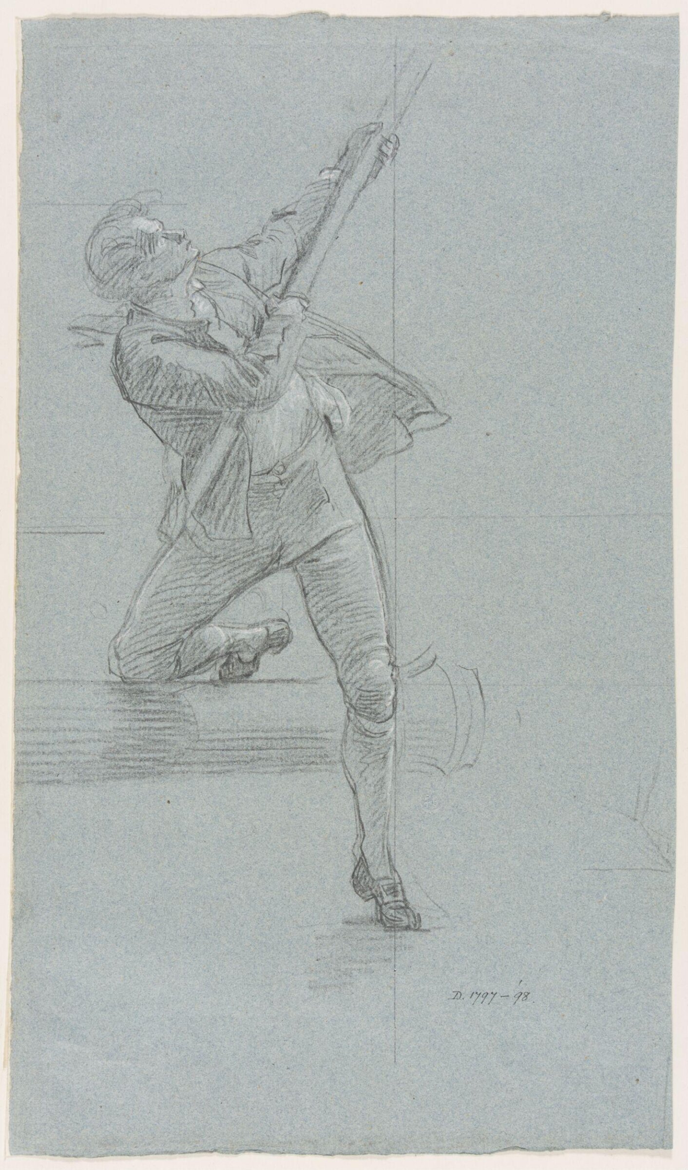 A study of a man holding a spar with his right leg on a canon, Copley, ca. 1770-80