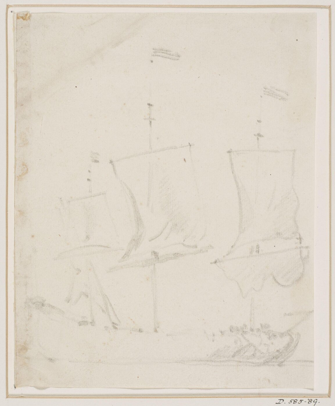willem van de velde the younger, Rough sketch of a Dutch ship under sail