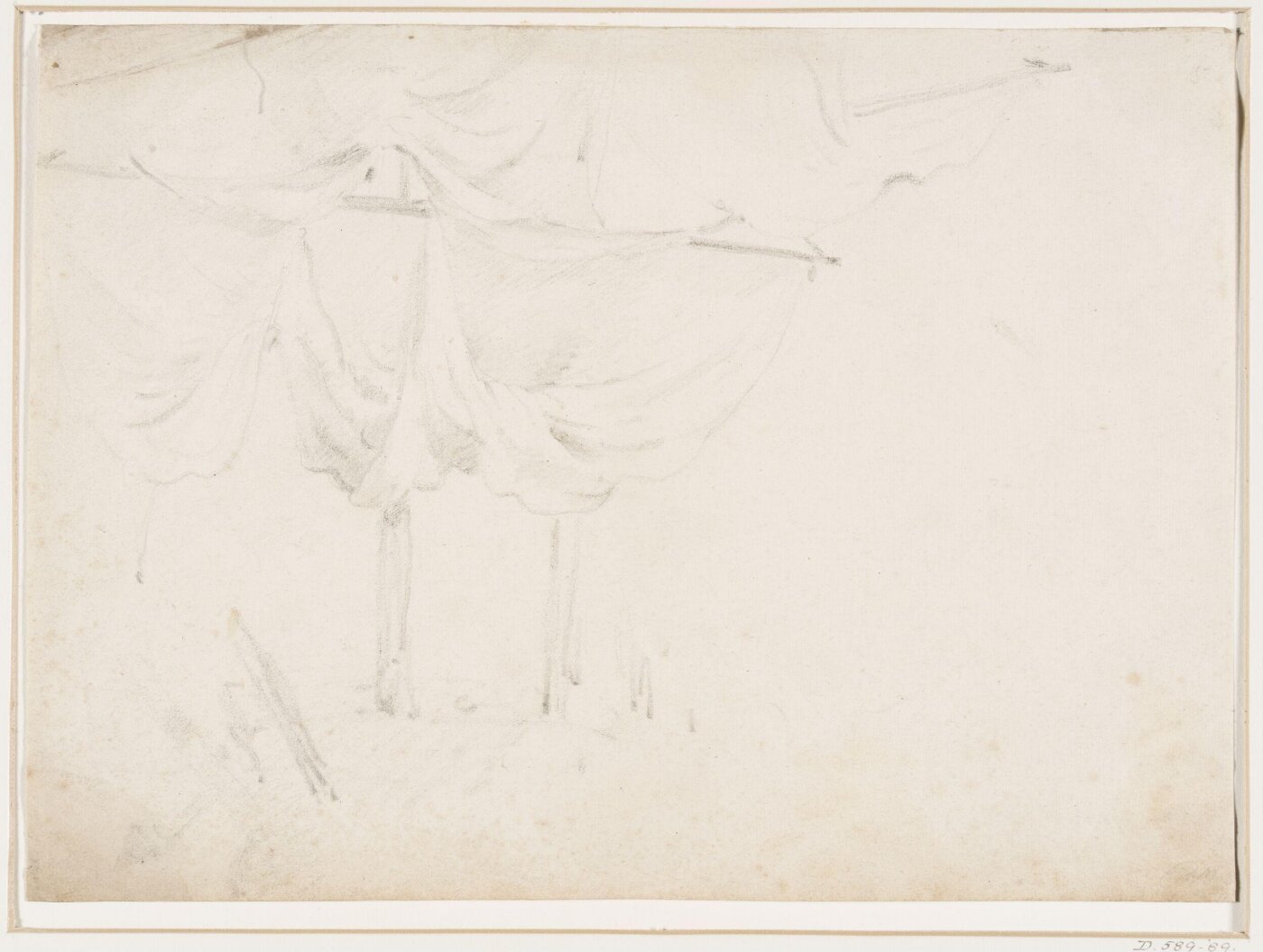 willem van de velde the younger, Study of two sails hanging loose on the yards