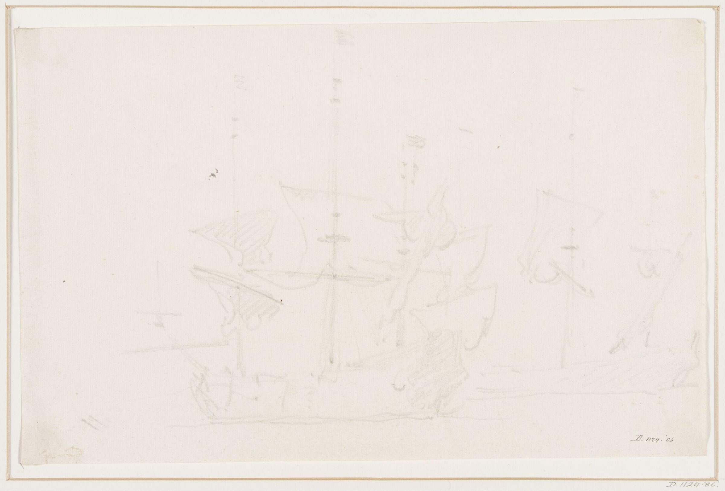 Two ships at anchor, sails hanging loose, willem van de velde, 17th century