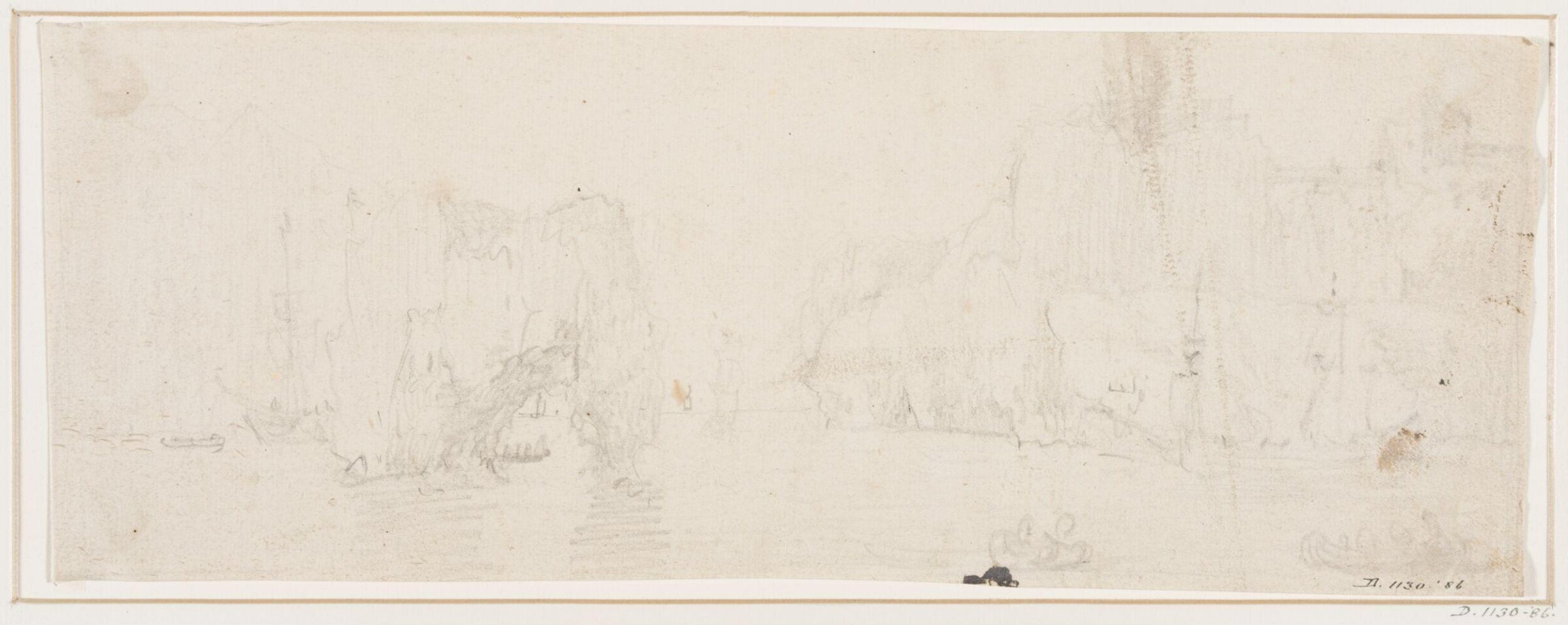 Rough sketch of a rocky harbour, with various craft, willem van de velde, 17th century