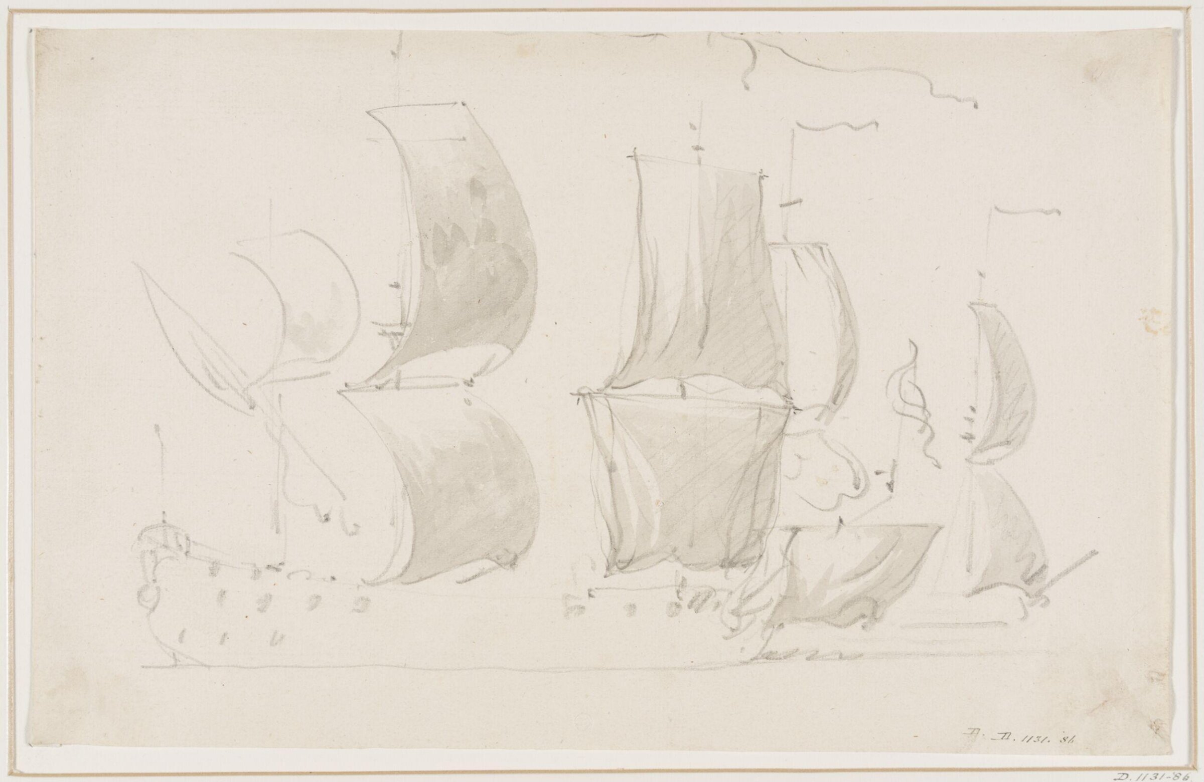 Two ships before the wind; broadside view, willem van de velde, 17th century