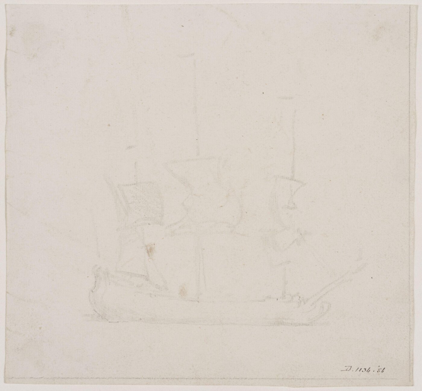 willem van de velde the younger, A ship becalmed; broadside view