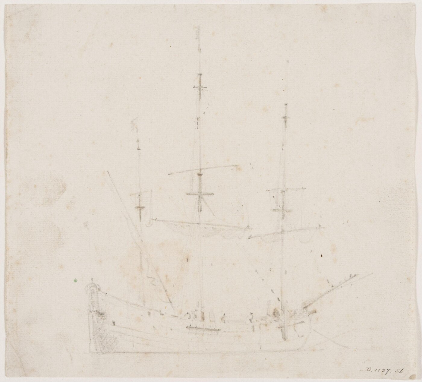 willem van de velde the younger, A flute at anchor; broadside view