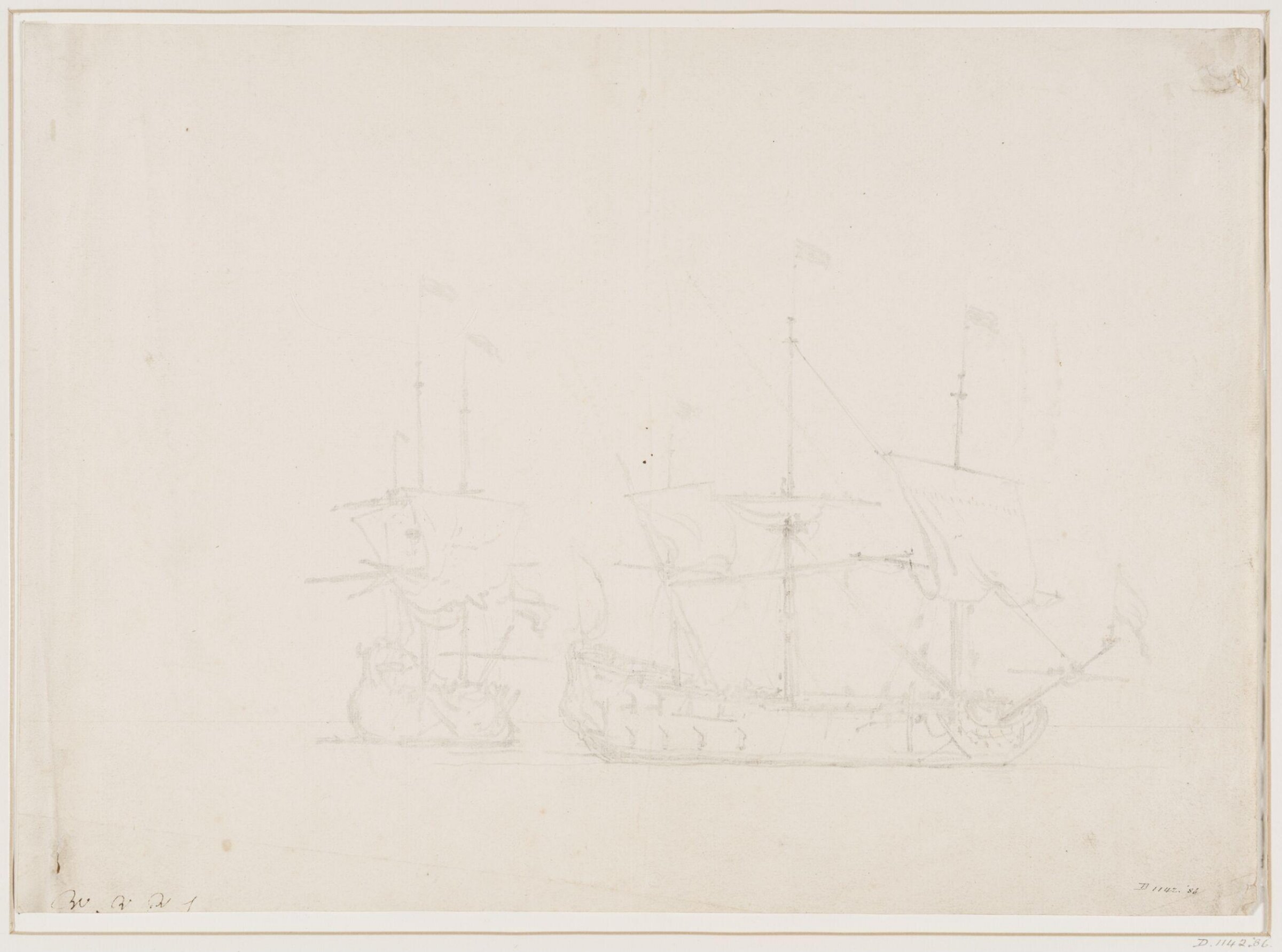 Two men-of-war in a light breeze, willem van de velde, 17th century
