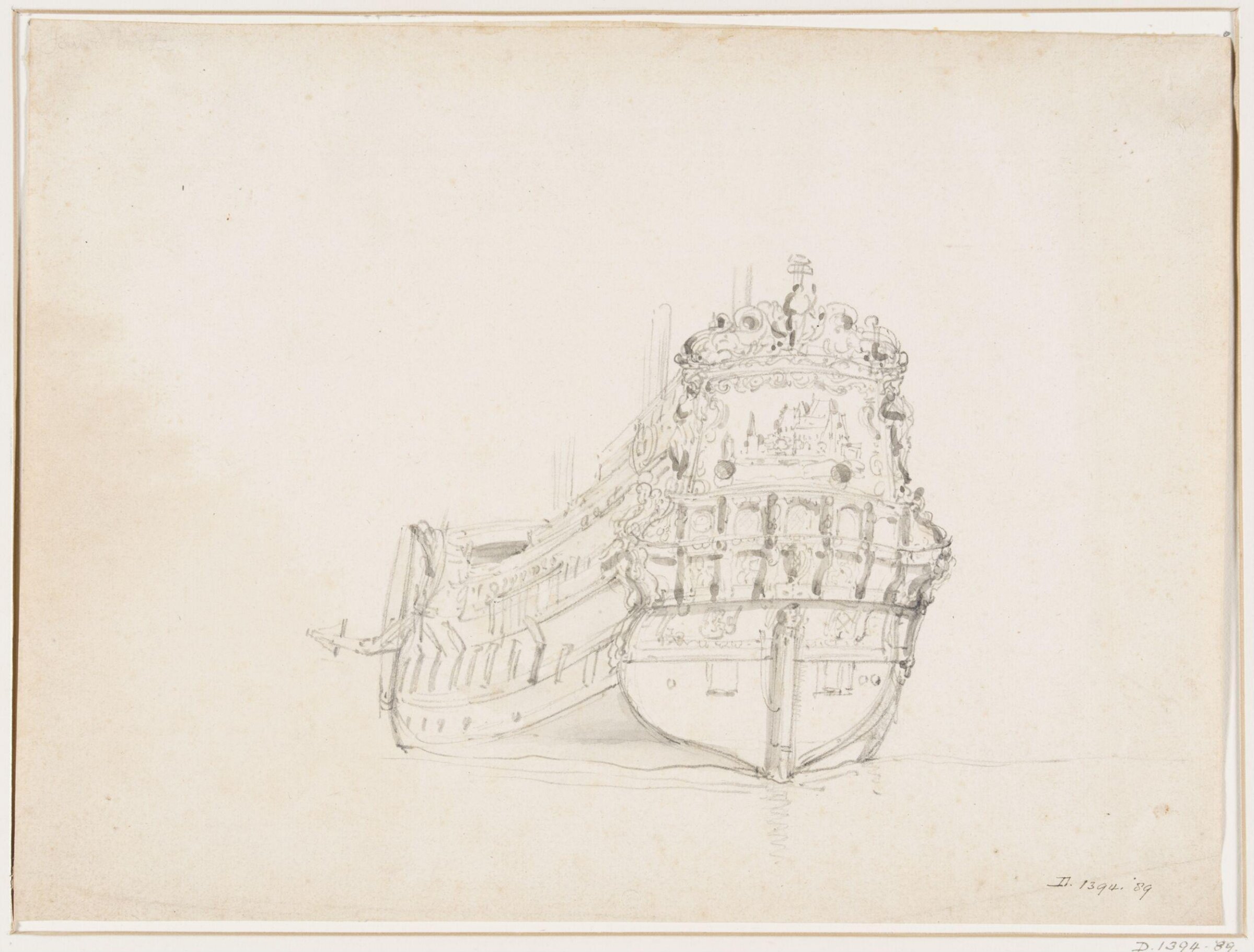 Hull of the Dutch Ship Jaarsveld; from Astern, Port Side, Willem van de velde younger, 17th century to 18th century
