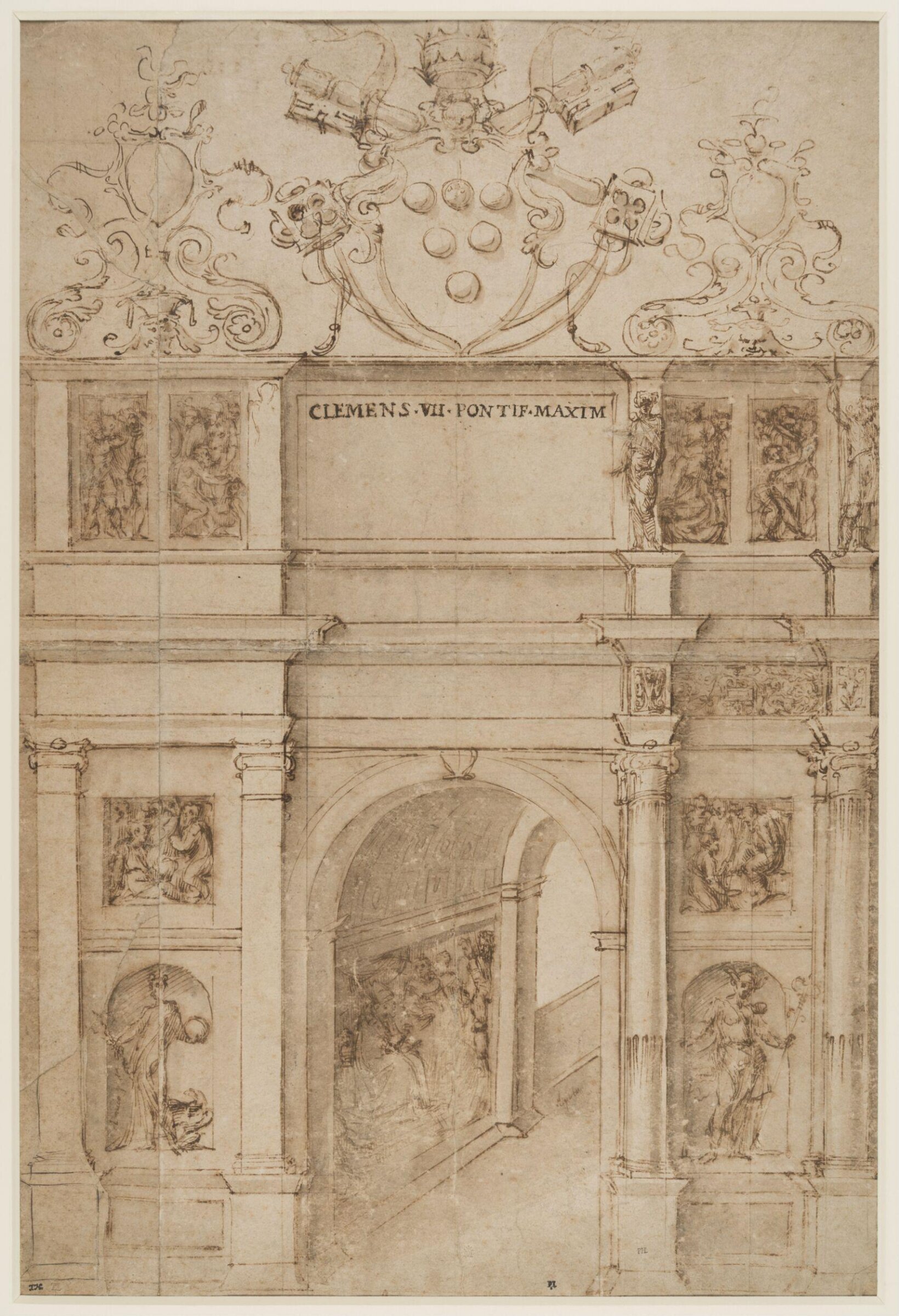 Design for a triumphal arch in honour of Pope Clement VII, attributed to Baccio Bandinelli, 16th century